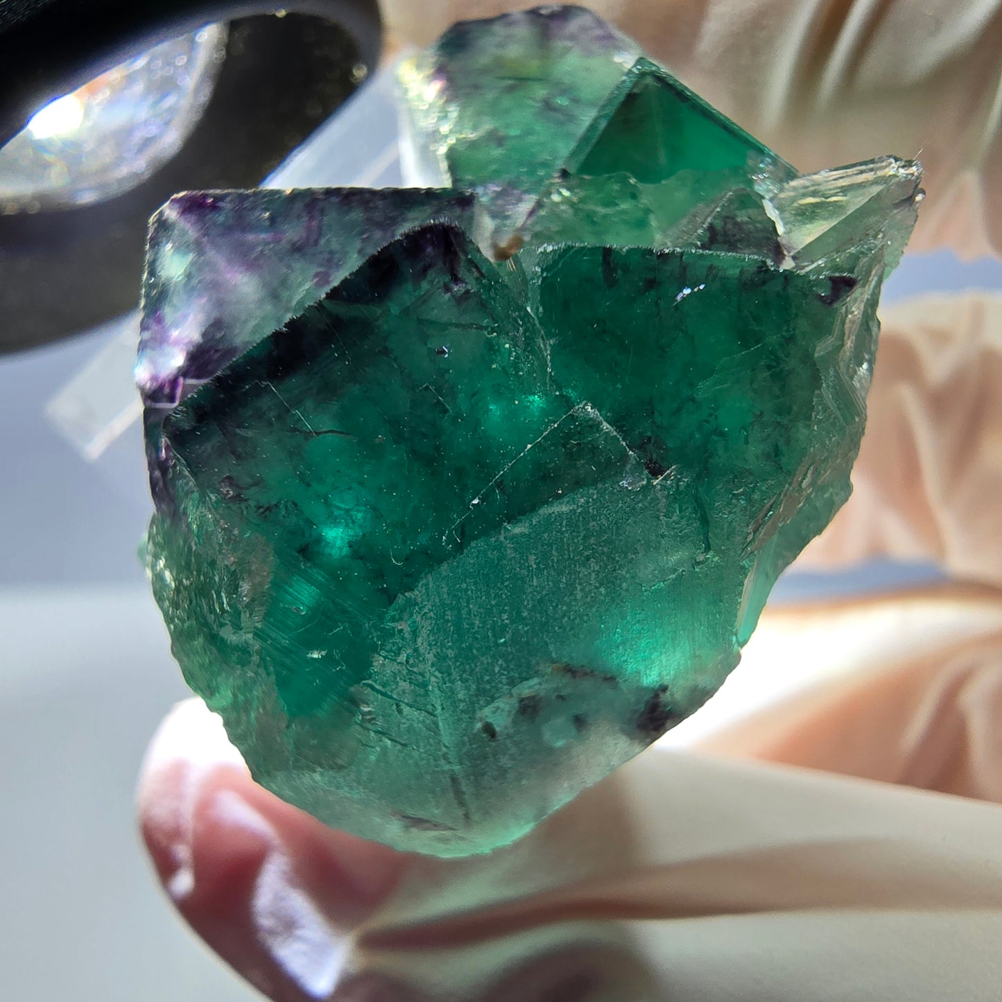 Spécimen de cube de fluorite fantôme, parqueté vert violet Okorusu, Namibie 32 x 30 x 20 mm