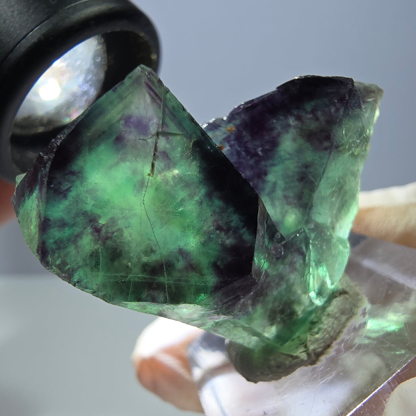 Phantom Fluorit Würfel Stufe, grün lila Okorusu, Namibia 34*32*20mm