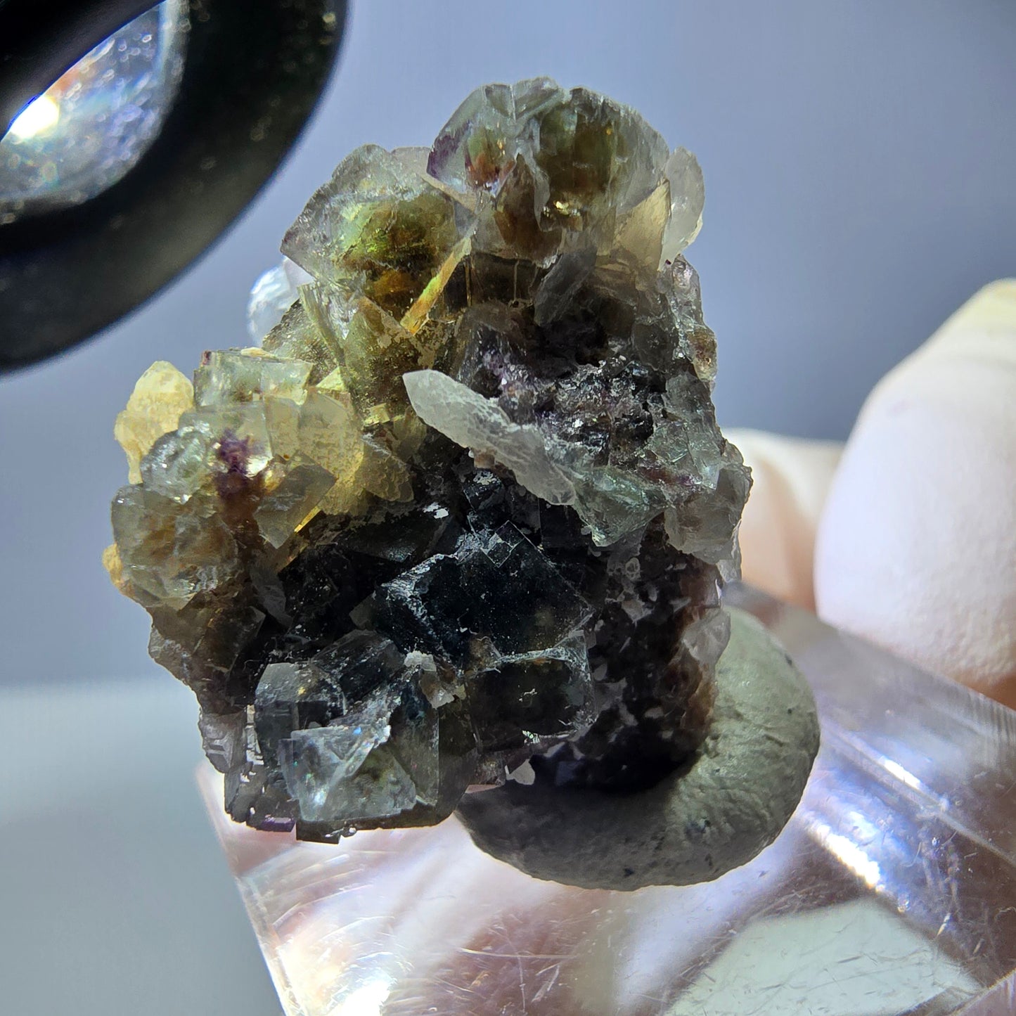 Phantom Fluorit Würfel, Quarz Stufe, grün braun Okorusu, Namibia 24*23*20mm