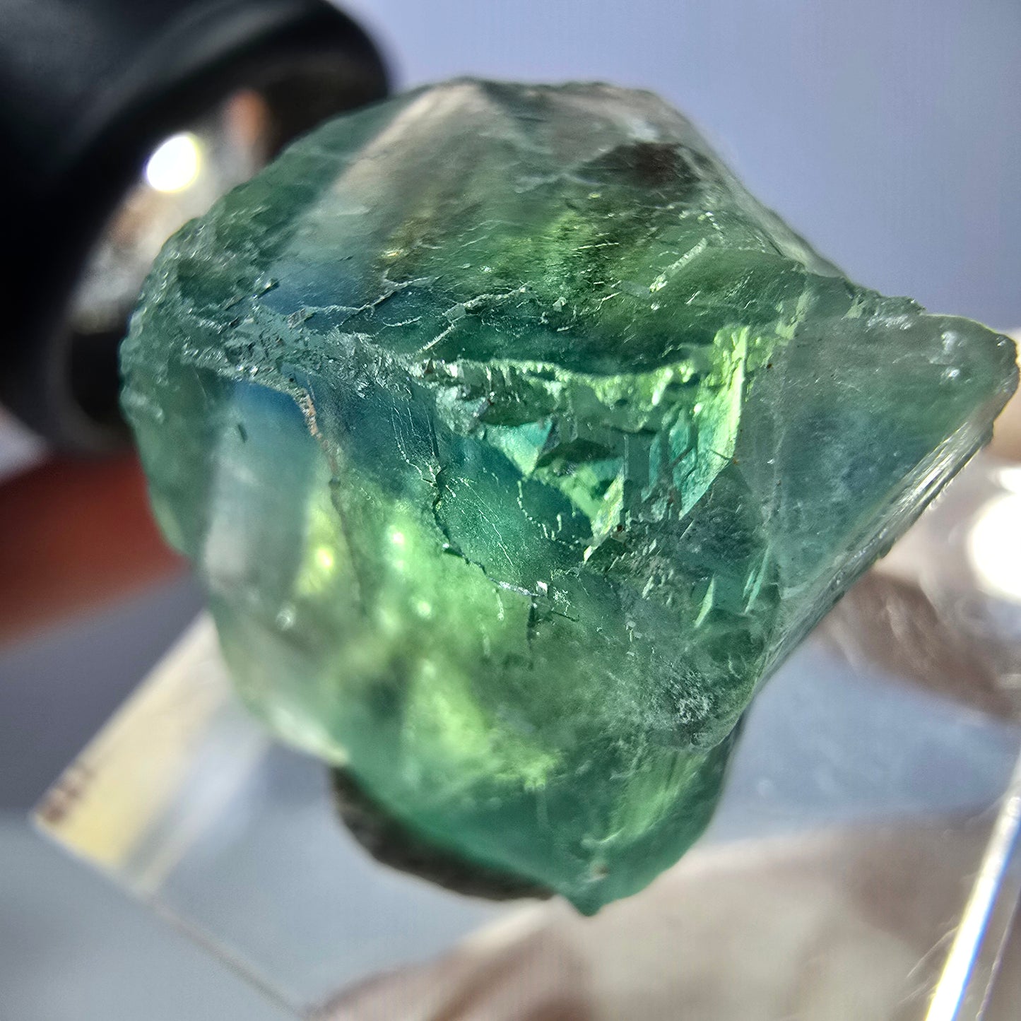 Cube de fluorite fantôme transparente parquetée, vert Okorusu, Namibie 20 x 18 x 15 mm