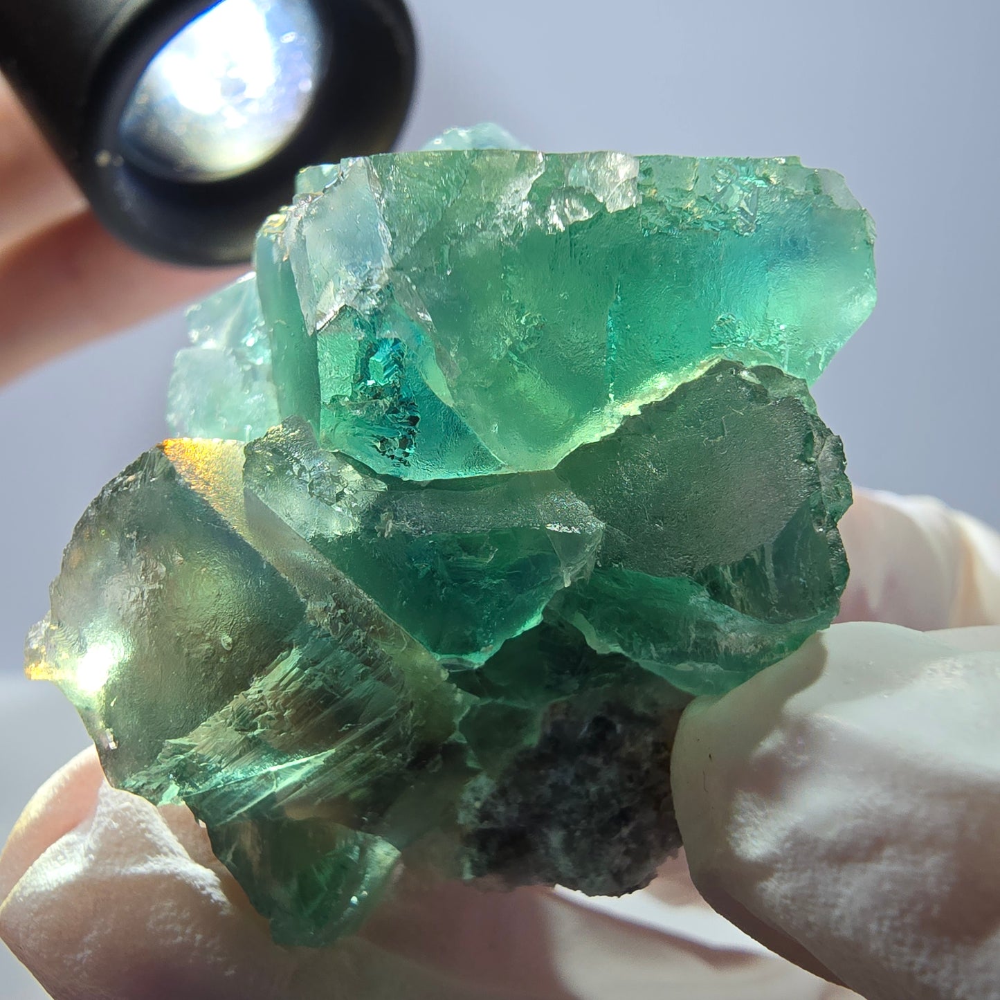 Spécimen de cube de fluorite fantôme transparente, vert parqueté, Okorusu, Namibie, 45 x 35 x 22 mm