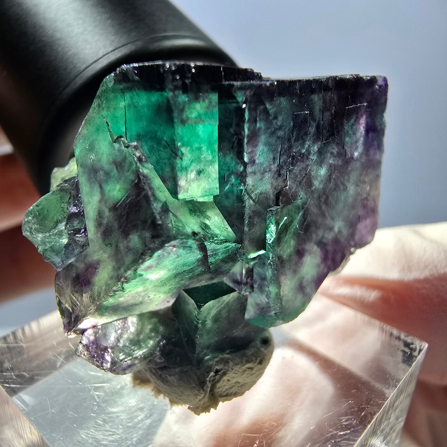 Spécimen de cube de fluorite fantôme, parqueté vert violet Okorusu, Namibie 28*24*22 mm