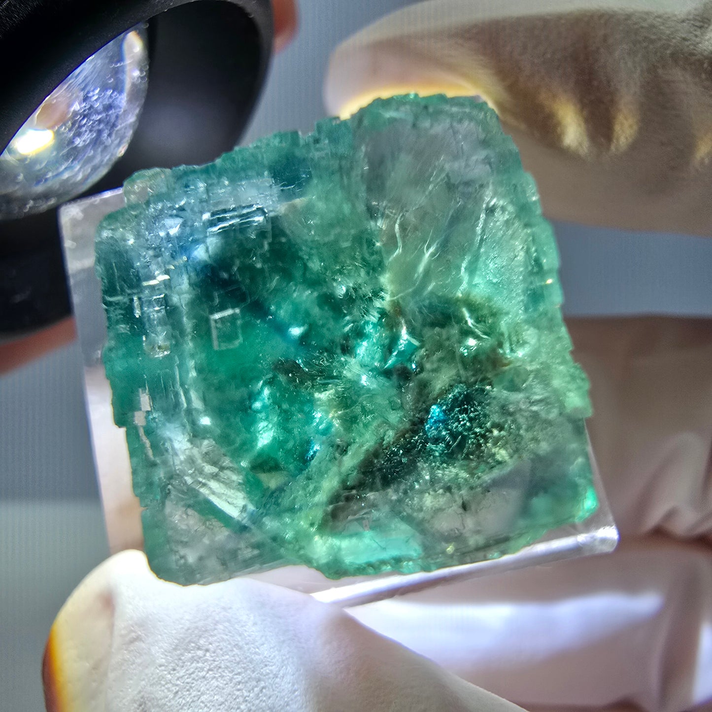Klarer Phantom Fluorit Würfel parkettiert, grün Okorusu, Namibia 17*17*17mm