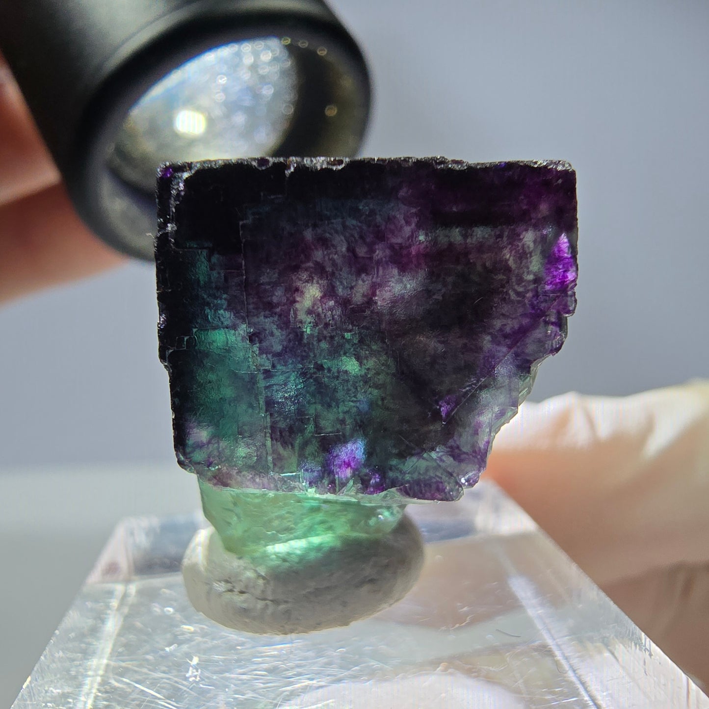 Rare cube de fluorite fantôme parqueté vert violet Okorusu Namibie 23*22*22mm