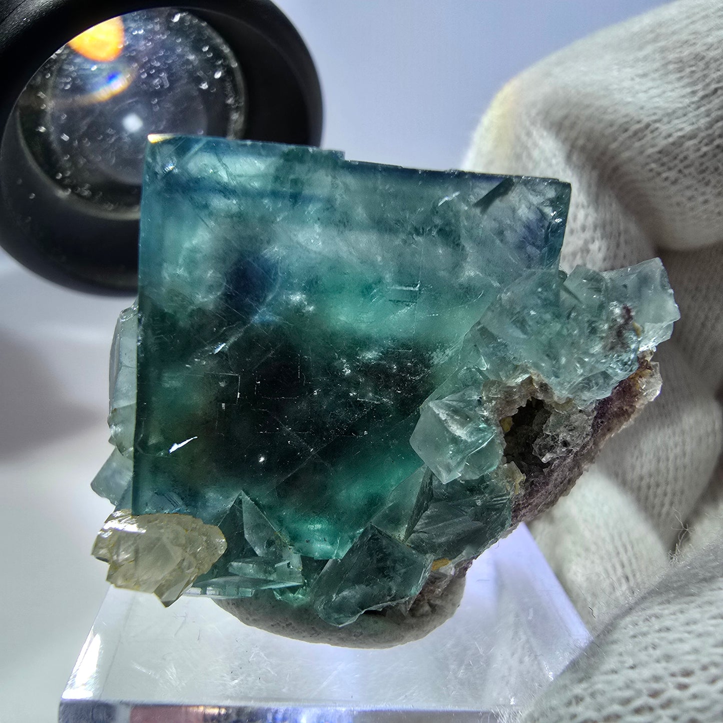 Klare Phantom Fluorit Würfel Quarz Stufe grün türkis Okorusu, Namibia 35*25*28mm