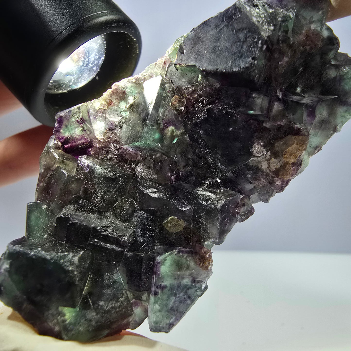 Rare spécimen de cube de fluorite fantôme, vert-violet, Okorusu, Namibie, 64 x 35 x 14 mm