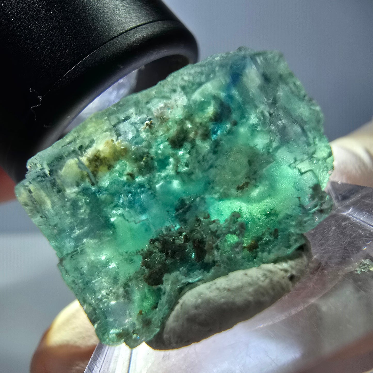 Klarer Phantom Fluorit Würfel parkettiert, grün Okorusu, Namibia 21*18*17mm
