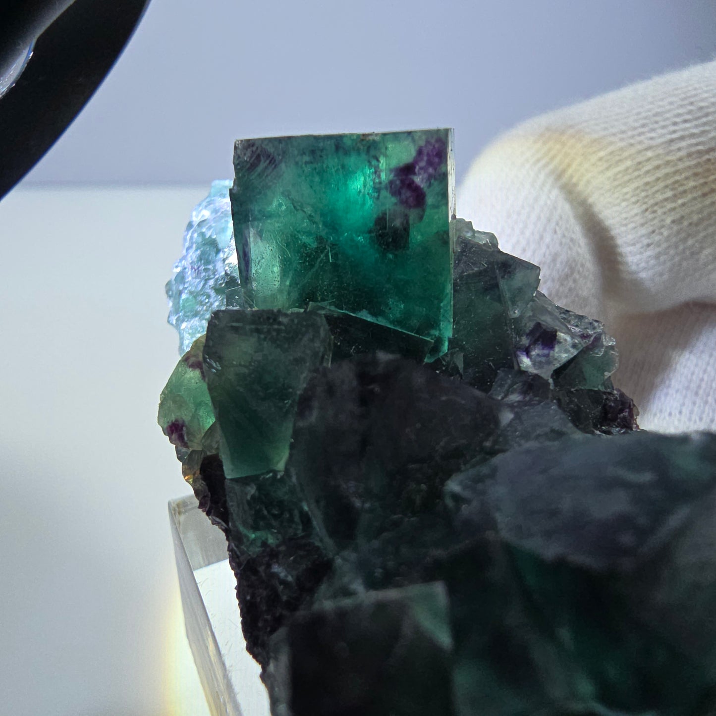 Seltene Phantom Fluorit Würfel Stufe zonal grün lila Okorusu, Namibia 60*28*19mm