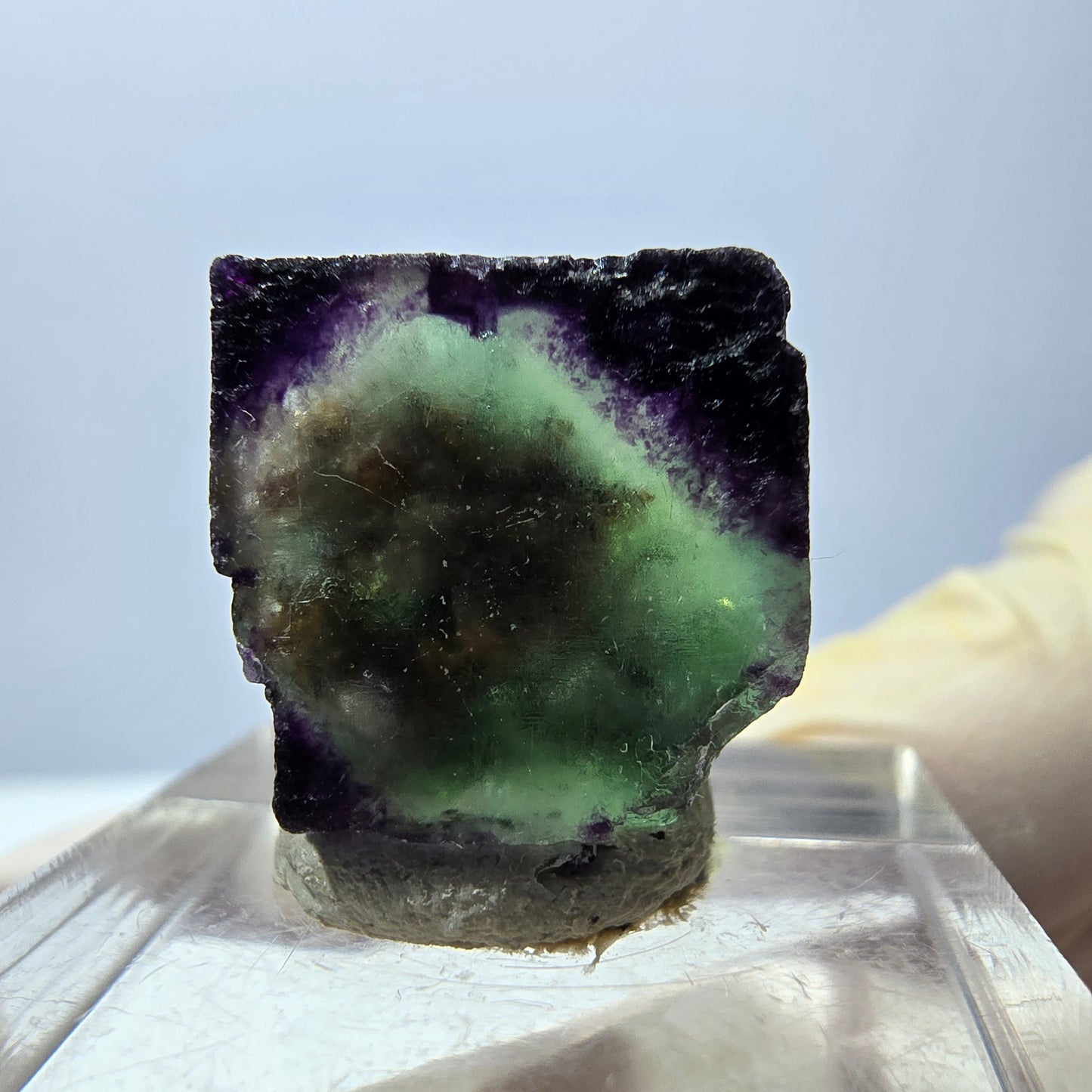 Cube de fluorite fantôme parqueté, zonal, vert violet Okorusu, Namibie 15*15*10mm