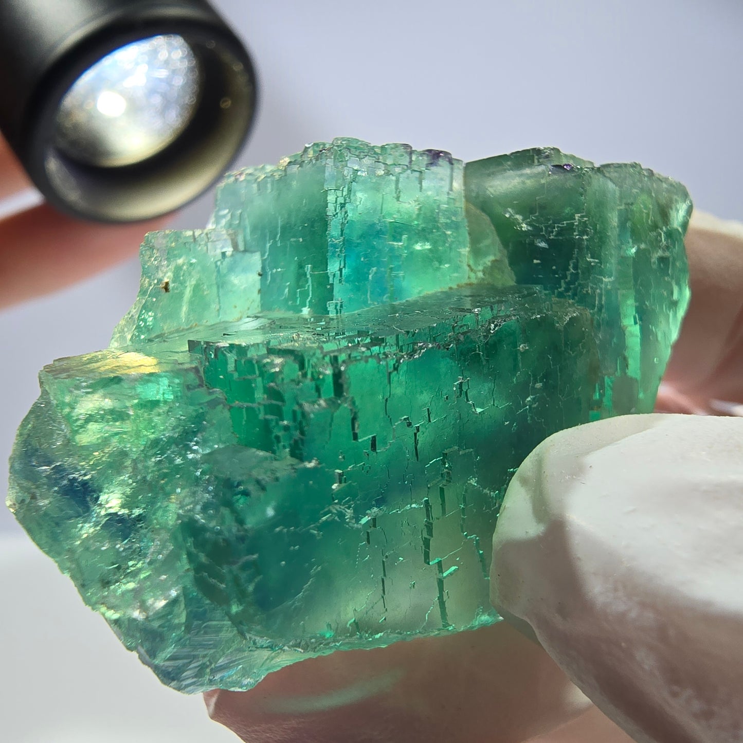 Spécimen de cube de fluorite fantôme transparente, vert parqueté, Okorusu, Namibie, 50 x 34 x 21 mm