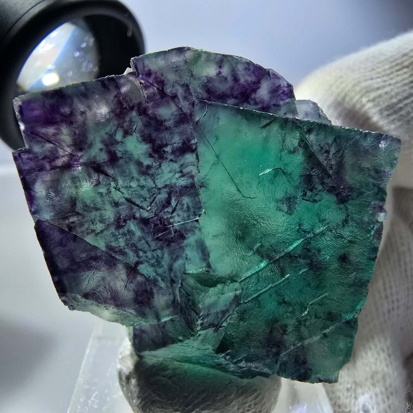 Seltene Phantom Fluorit Würfel Stufe zonal grün lila Okorusu, Namibia 40*34*17mm