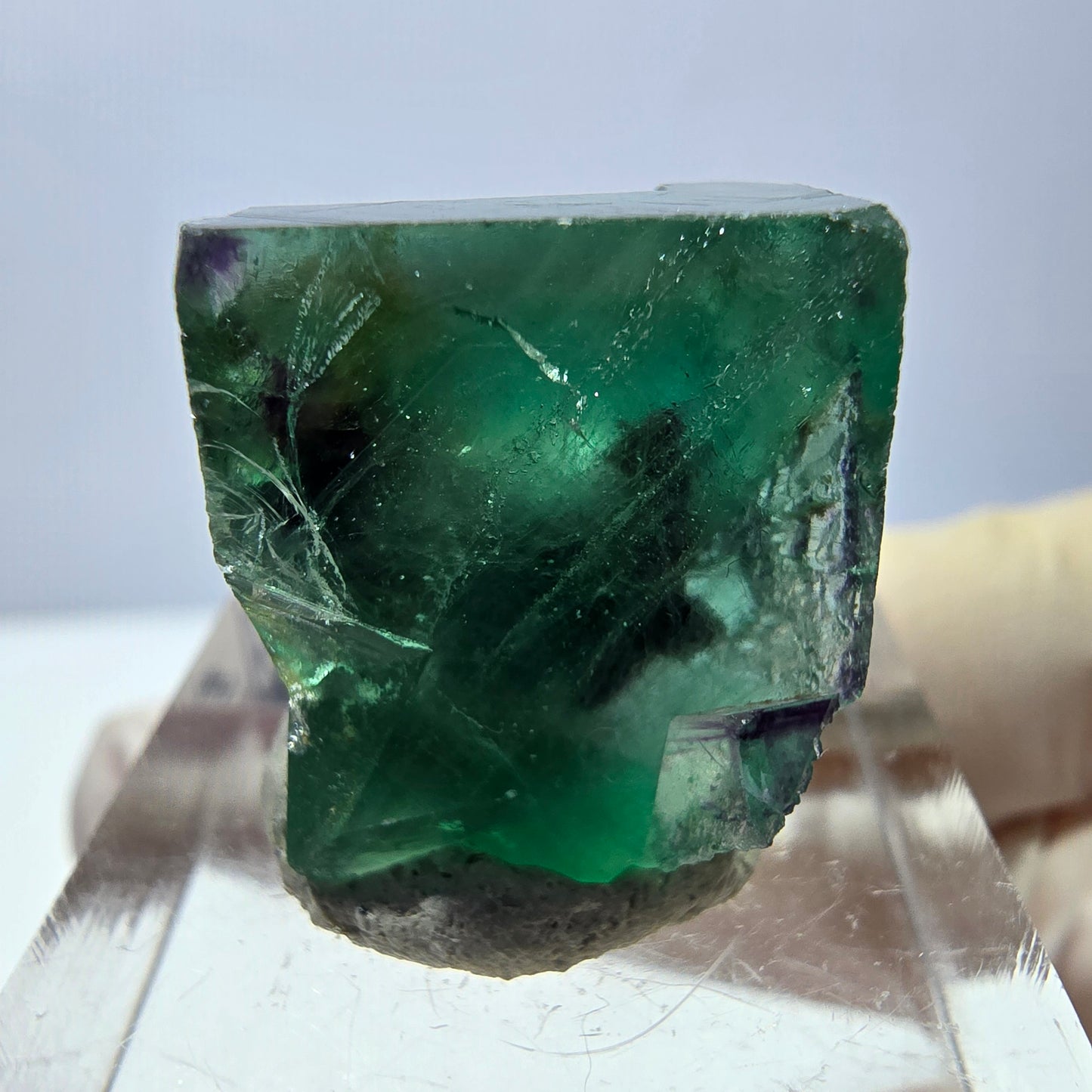 Klarer Phantom Fluorit Würfel, grün lila Okorusu, Namibia 18*16*17mm