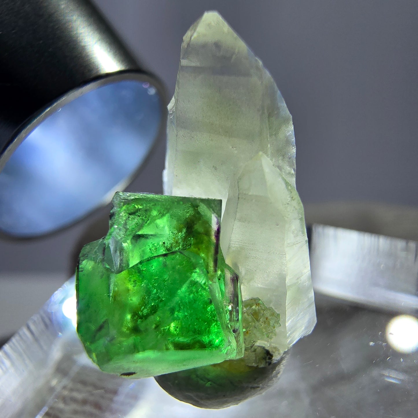 Cube de fluorite fantôme, spécimen de quartz fumé, Erongo, Namibie, 19 x 10 x 12 mm