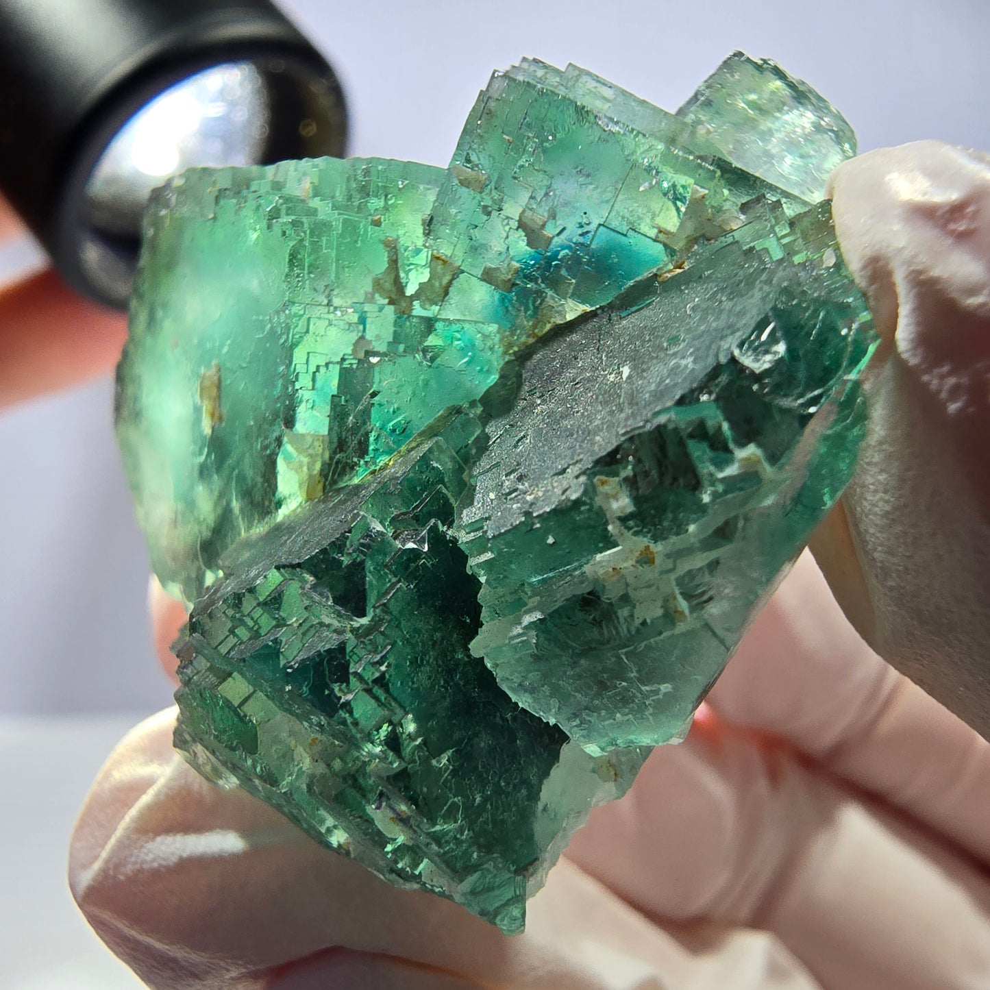 Spécimen de cube de fluorite fantôme transparente, vert parqueté, Okorusu, Namibie, 43 x 37 x 24 mm
