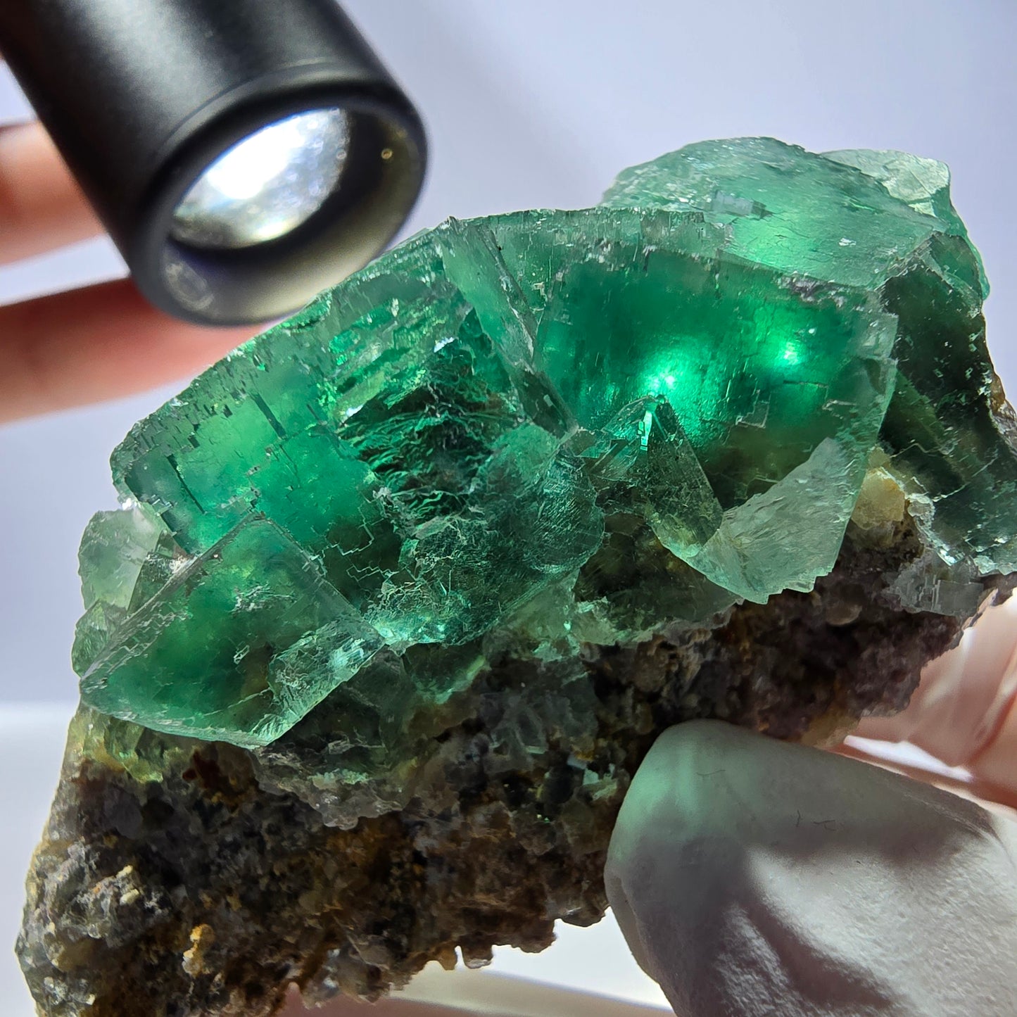 Spécimen de cube de fluorite fantôme transparente, vert parqueté, Okorusu, Namibie, 77 x 54 x 38 mm
