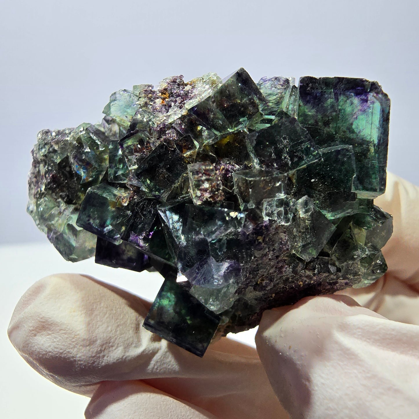 Spécimen de cube de fluorite fantôme parqueté vert violet Okorusu, Namibie 50*34*31mm