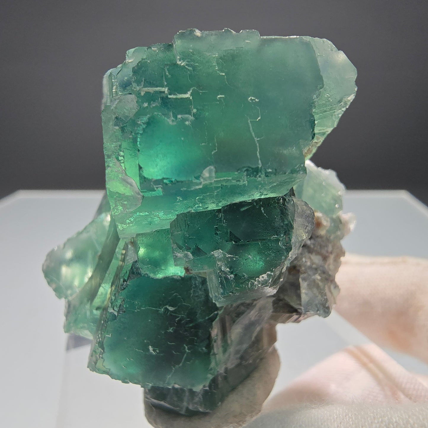 Klare Phantom Fluorit Würfel Stufe grün parkettiert Okorusu, Namibia 46*46*39mm