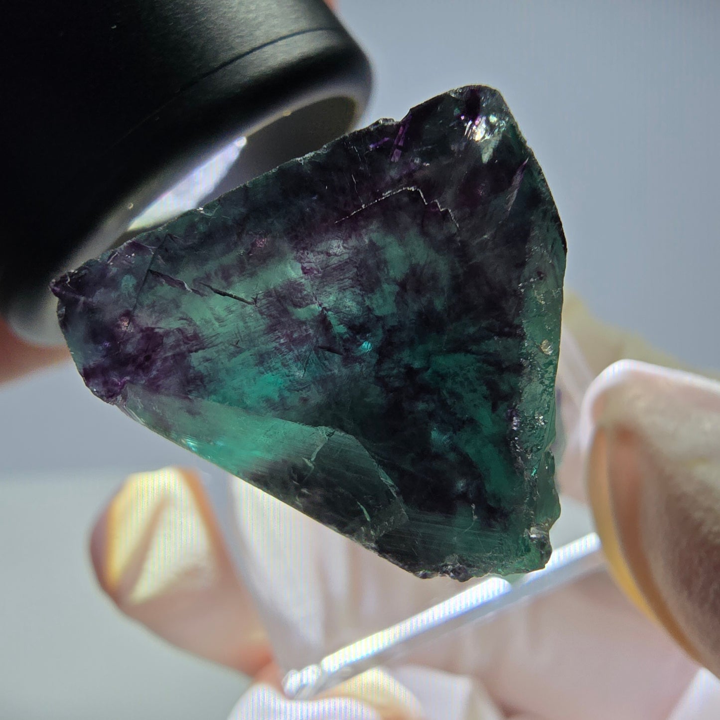 Rare cube de fluorite fantôme parqueté vert violet Okorusu Namibie 25*21*22mm