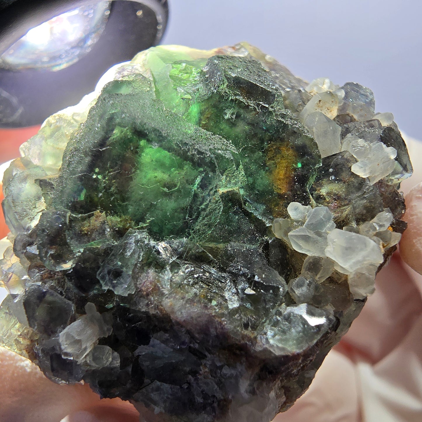 Rare cube de fluorite fantôme, spécimen de quartz vert Okorusu, Namibie, 40 x 35 x 20 mm
