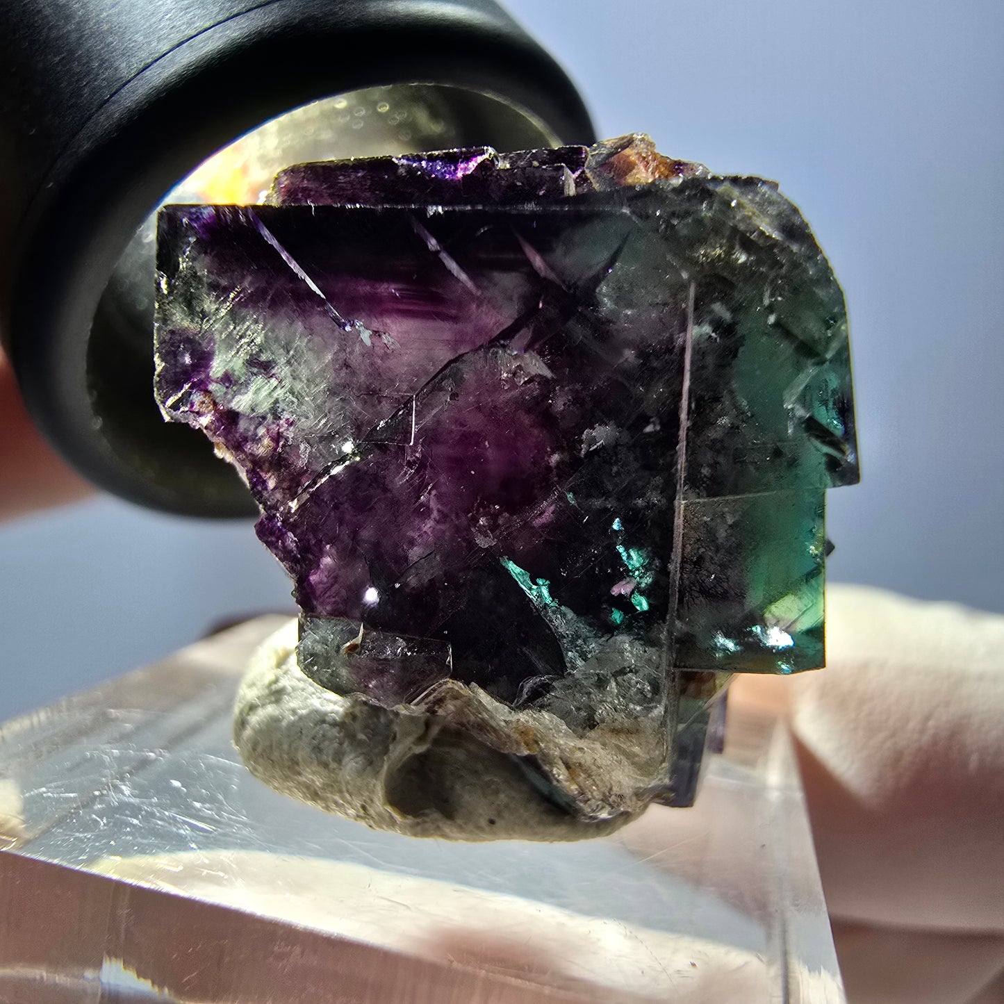 Spécimen de cube de fluorite fantôme, parqueté vert violet Okorusu, Namibie 22 x 20 x 19 mm