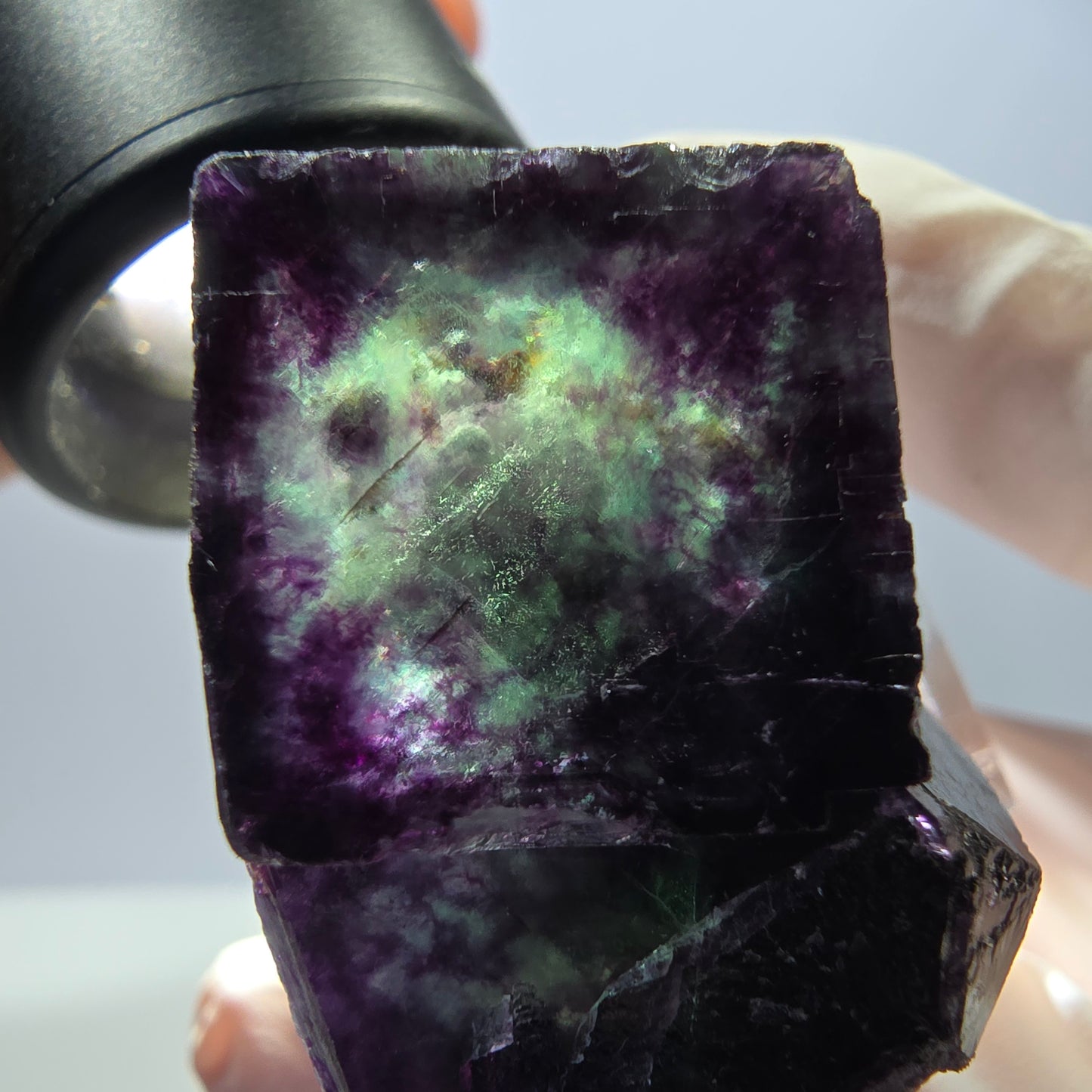 Rare spécimen de cube de fluorite, vert violet, Okorusu, Namibie, 36 x 26 x 22 mm