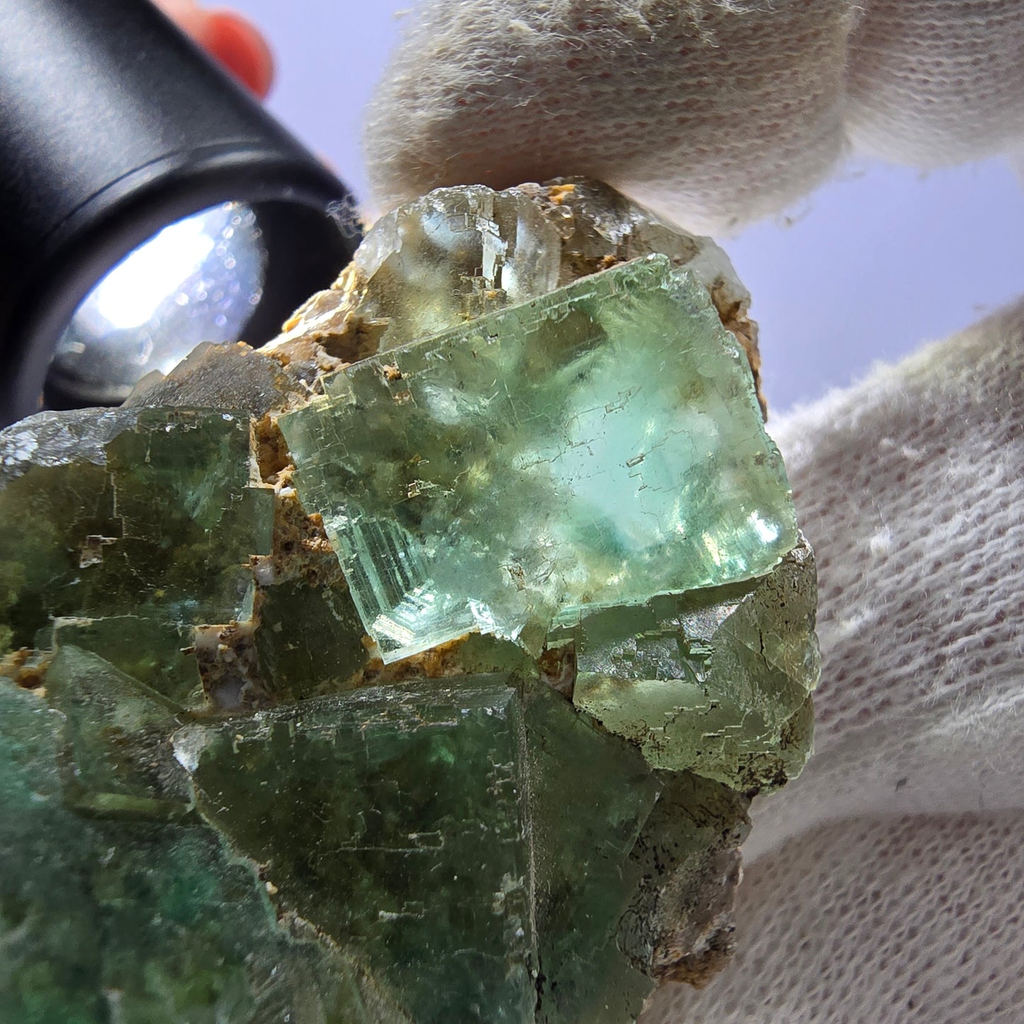 Rare spécimen de cube de fluorite fantôme, parqueté vert Okorusu, Namibie, 73 x 46 x 25 mm