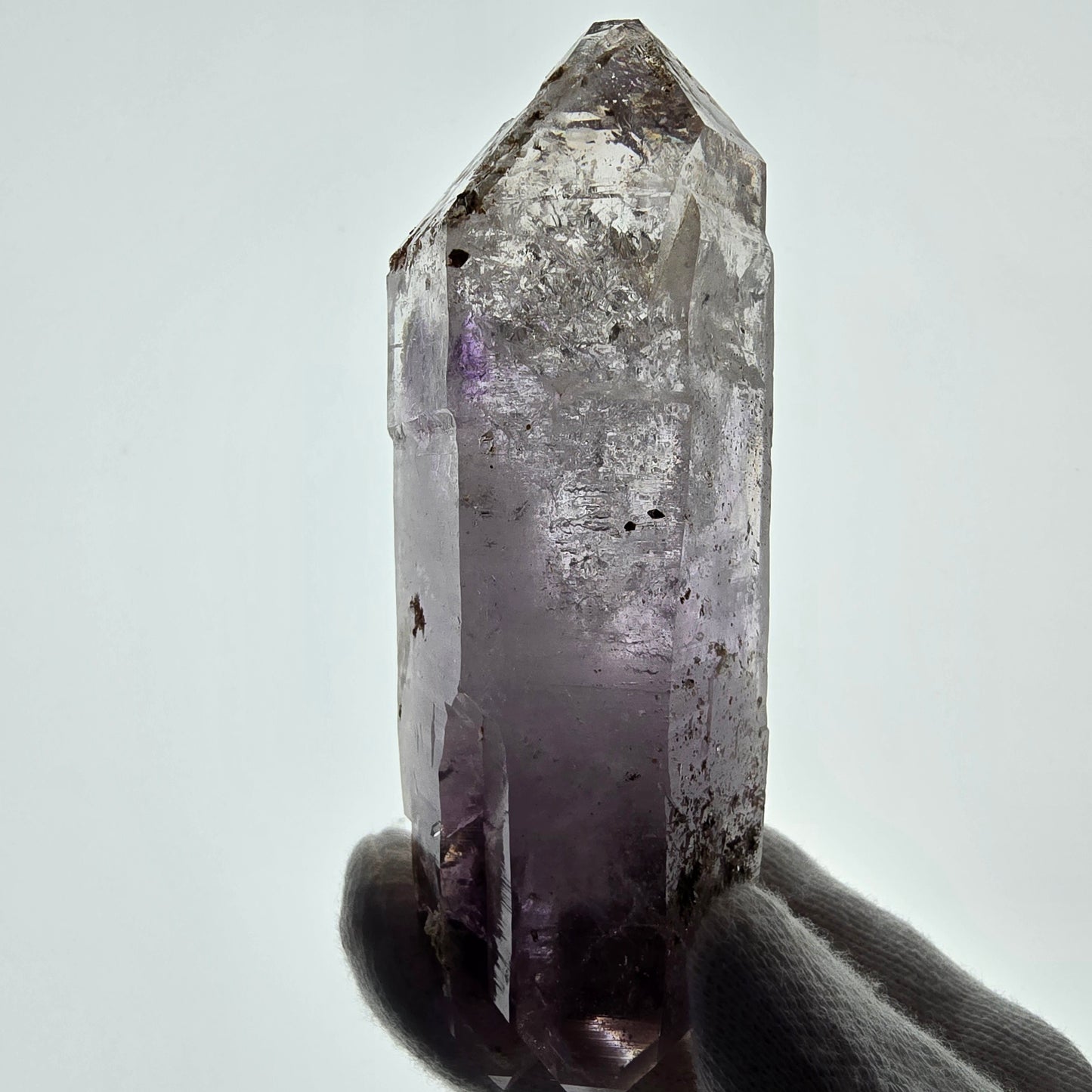 Sceptre DT en améthyste squelette Enhydro, poche de calcite Valentine Goboboseb Namibie 100 x 36 x 30 mm