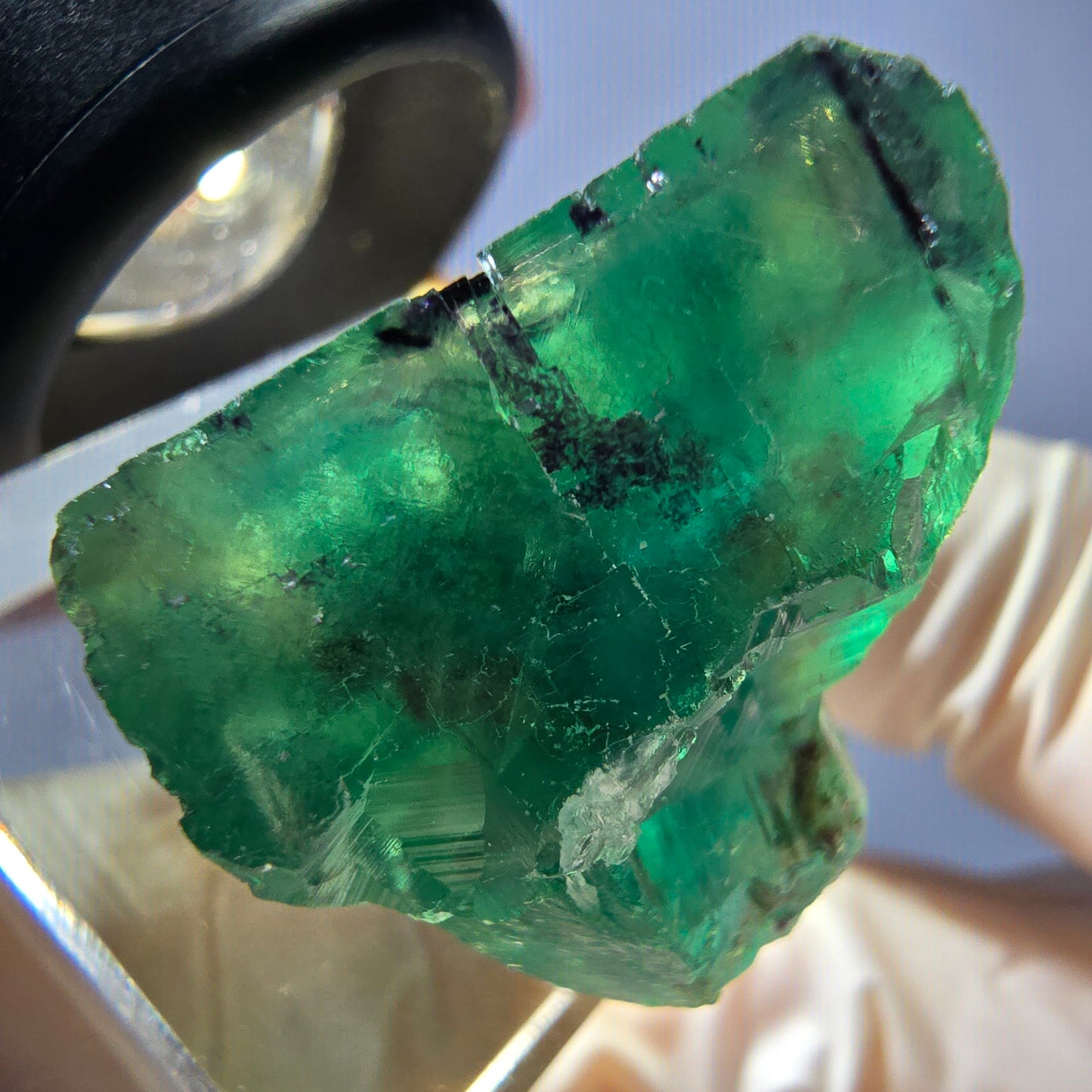 Cube de fluorite fantôme transparente parquetée, vert Okorusu, Namibie 24 x 23 x 21 mm