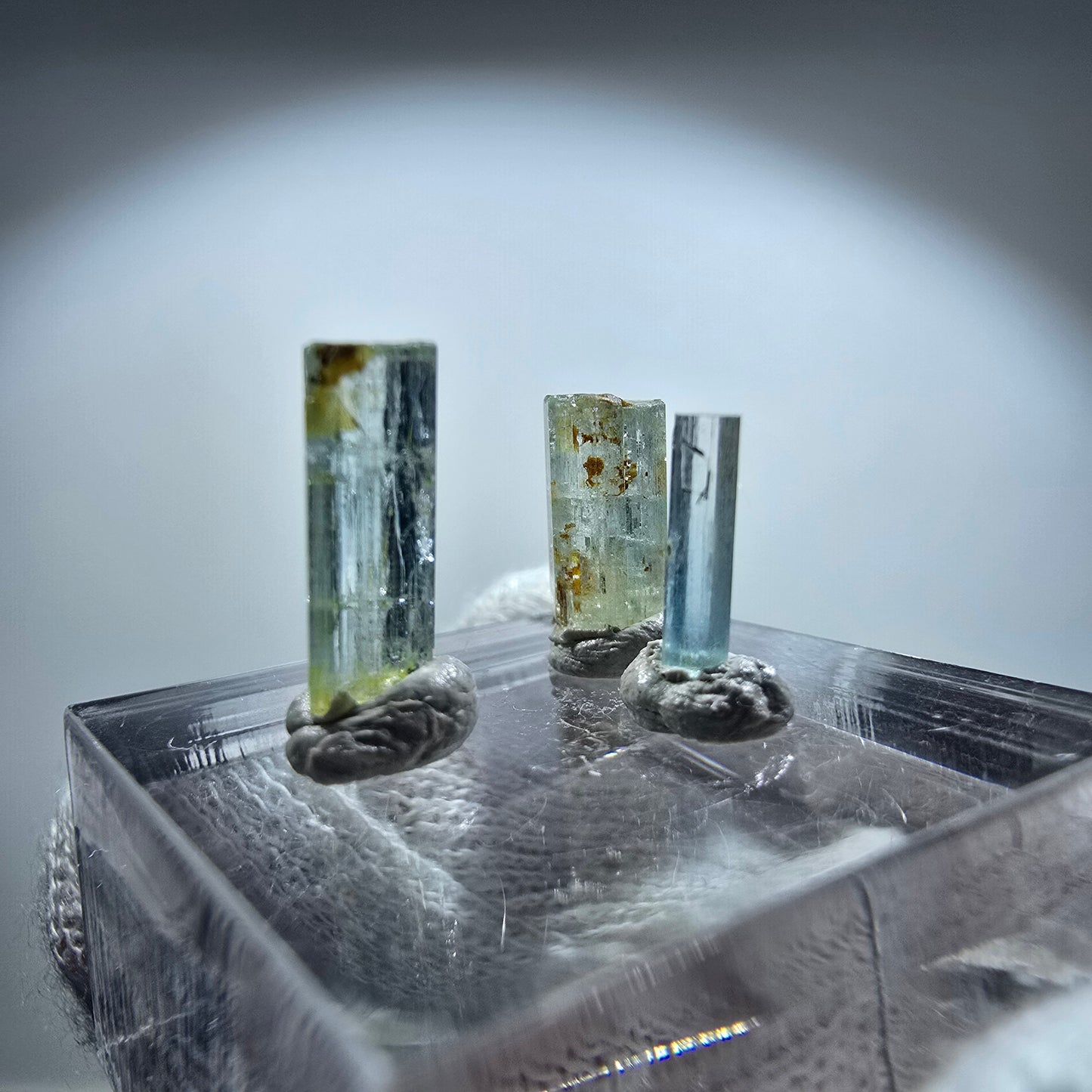 3x Aquamarin Kristalle, blau - 3er Set Erongo, Namibia 8-11mm