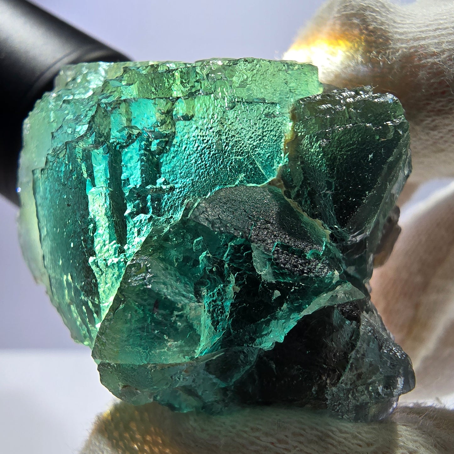 Rare spécimen de cube de fluorite fantôme, parqueté vert Okorusu, Namibie, 48 x 37 x 37 mm