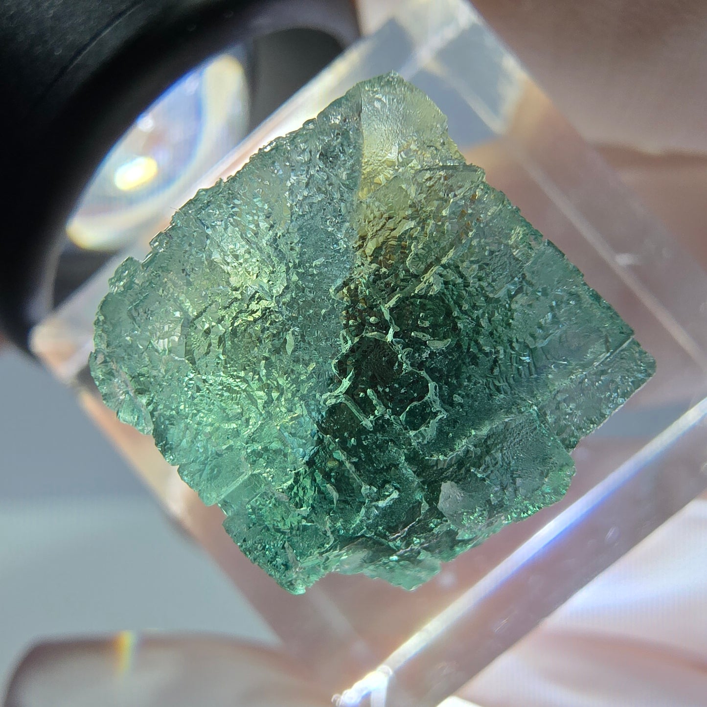 Klarer Phantom Fluorit Würfel parkettiert, grün Okorusu, Namibia 15*14*14mm