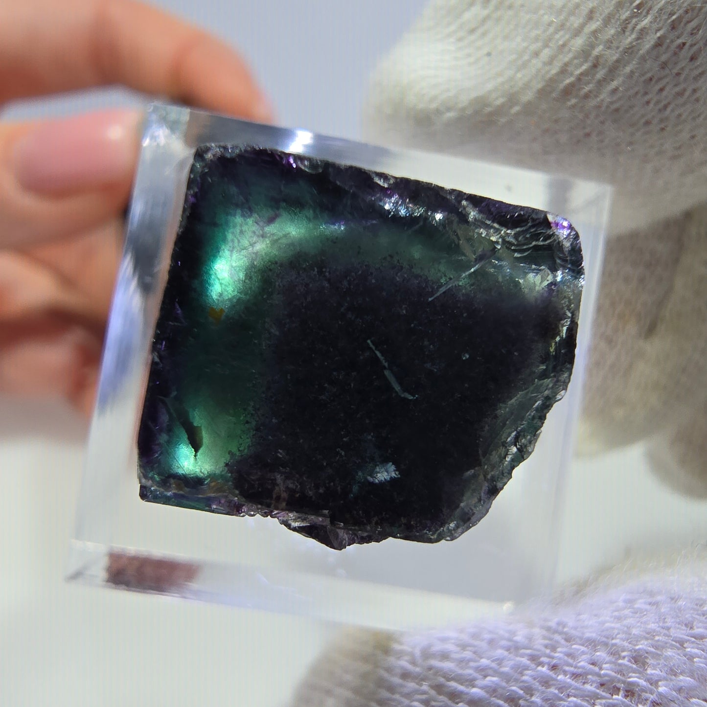 Seltener Phantom Fluorit Würfel, zonal grün lila Okorusu, Namibia 19*20*15mm
