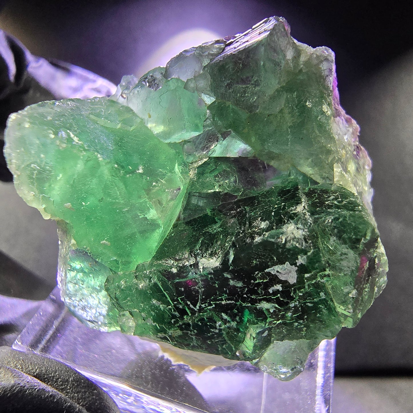Seltene Phantom Fluorit XX Würfel Stufe grün lila 30*26*14mm aus Okorusu, Namibia