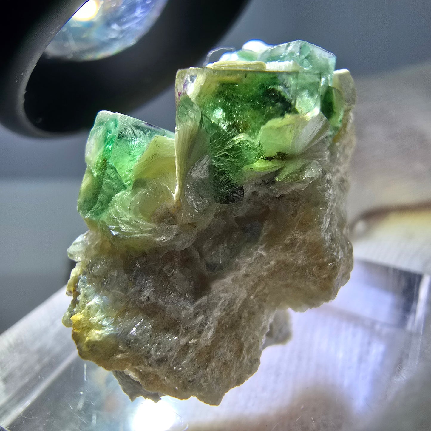 Phantom Fluorit Würfel, Muskovit Stufe Erongo, Namibia 29*19*15mm