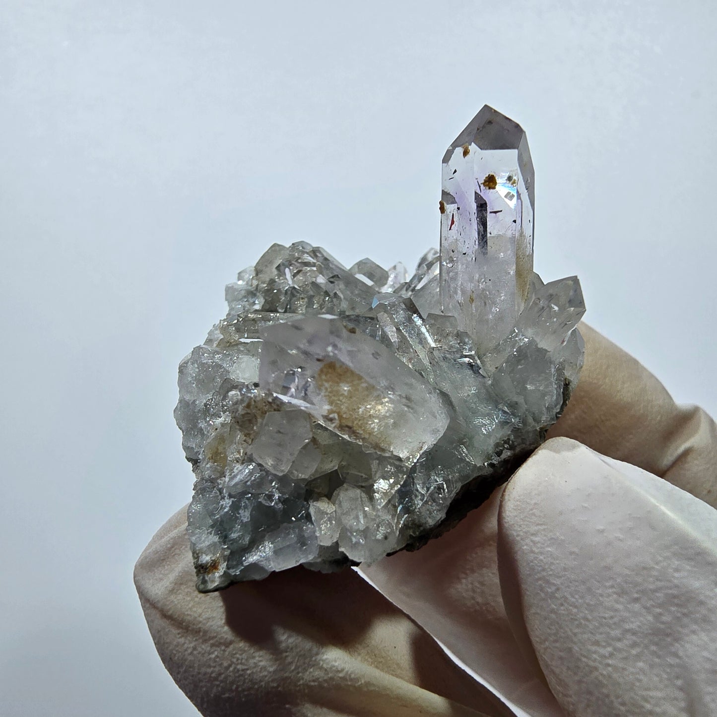 Quartz Harlequin rare, spécimen de chlorite, mine Streep, Goboboseb, Namibie, 46 x 32 x 28 mm