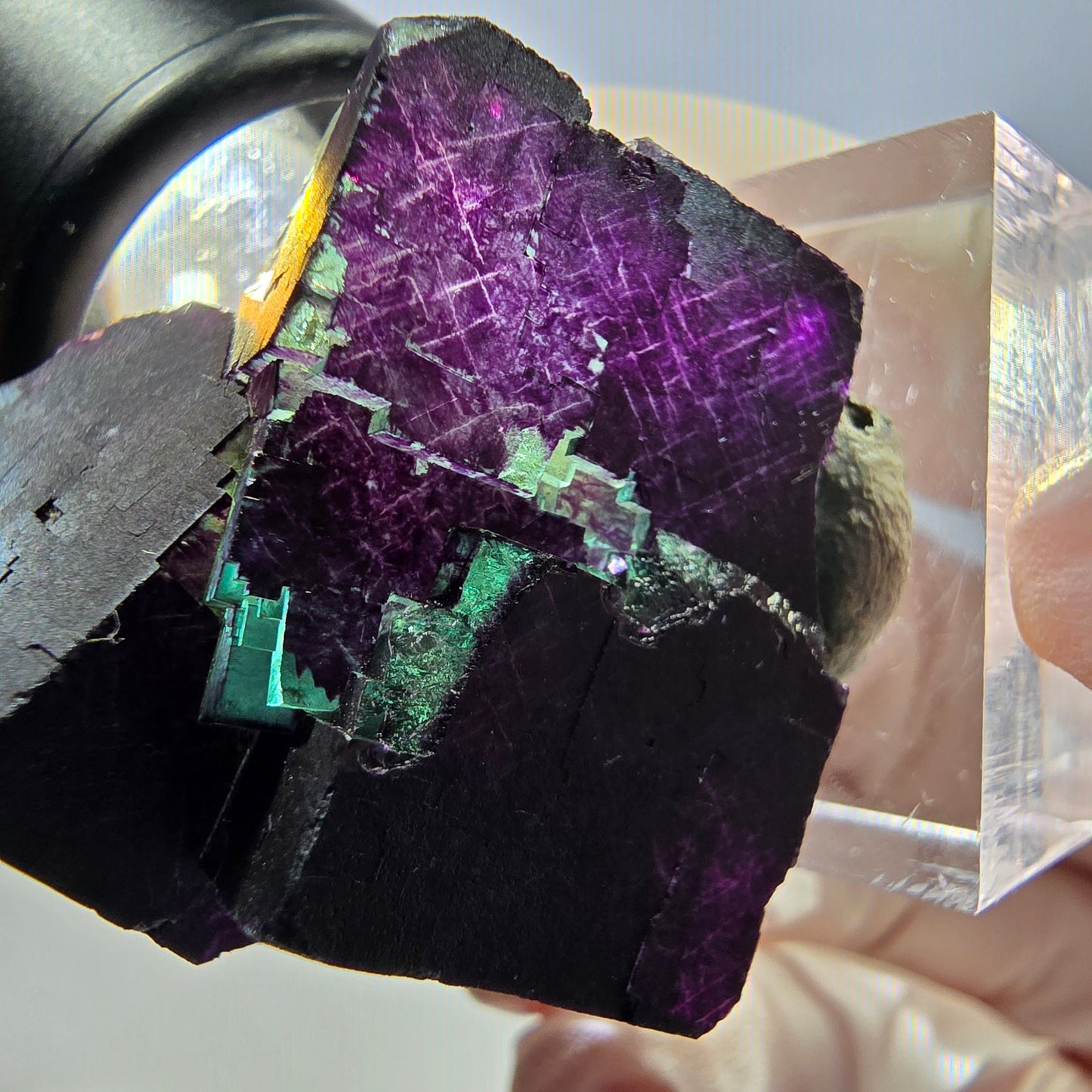 Phantom Fluorit Würfel Stufe grün lila zonal 11:11 Angel Pocket, Namibia 30*28*25mm