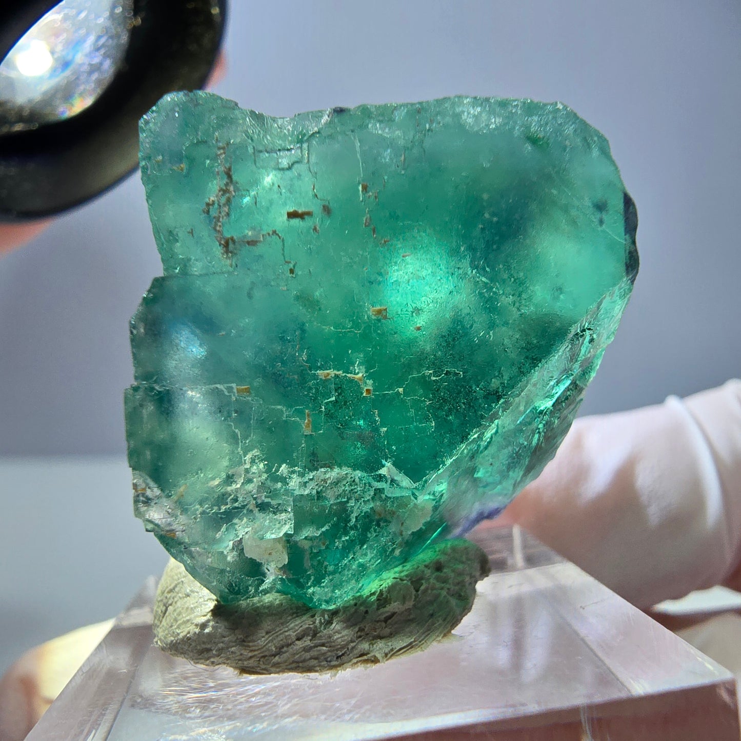Cube de fluorite fantôme transparente parquetée, vert Okorusu, Namibie 27 x 24 x 23 mm