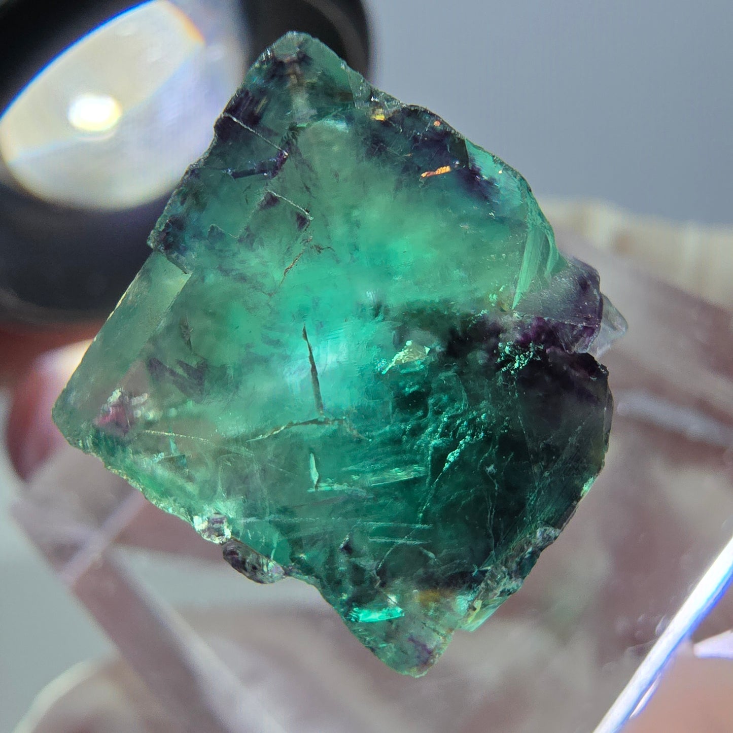 Phantom Fluorit Würfel Stufe, parkettiert grün lila Okorusu, Namibia 14*13*13mm