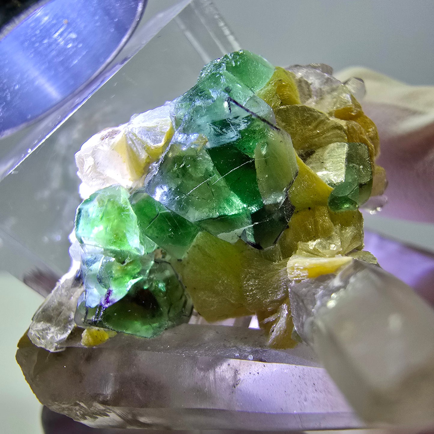 Phantom Fluorit Würfel Rauchqaurz Muskovit Stufe Erongo, Namibia 37*29*23mm