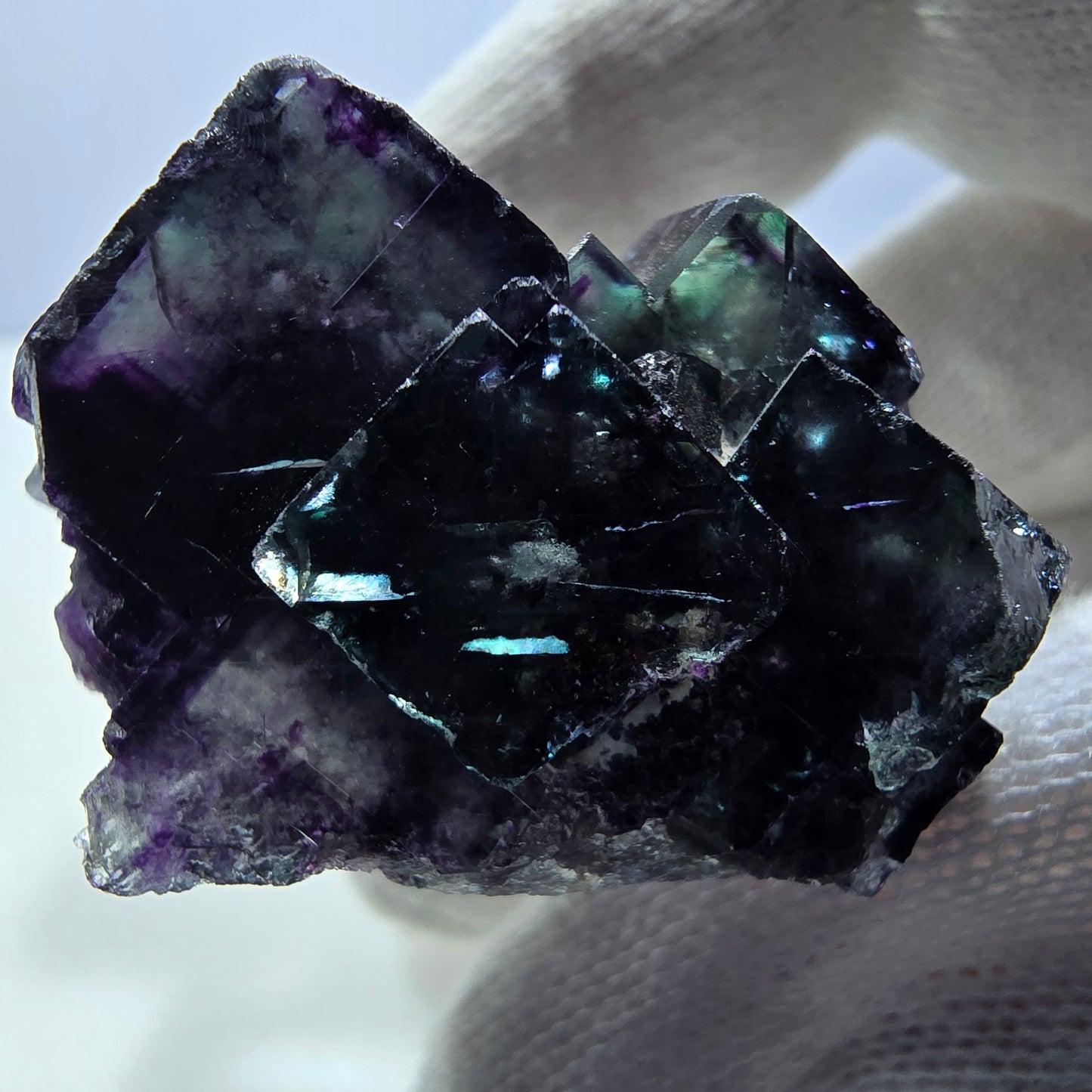 Seltene Phantom Fluorit Würfel Stufe zonal grün lila Okorusu, Namibia 38*33*23mm