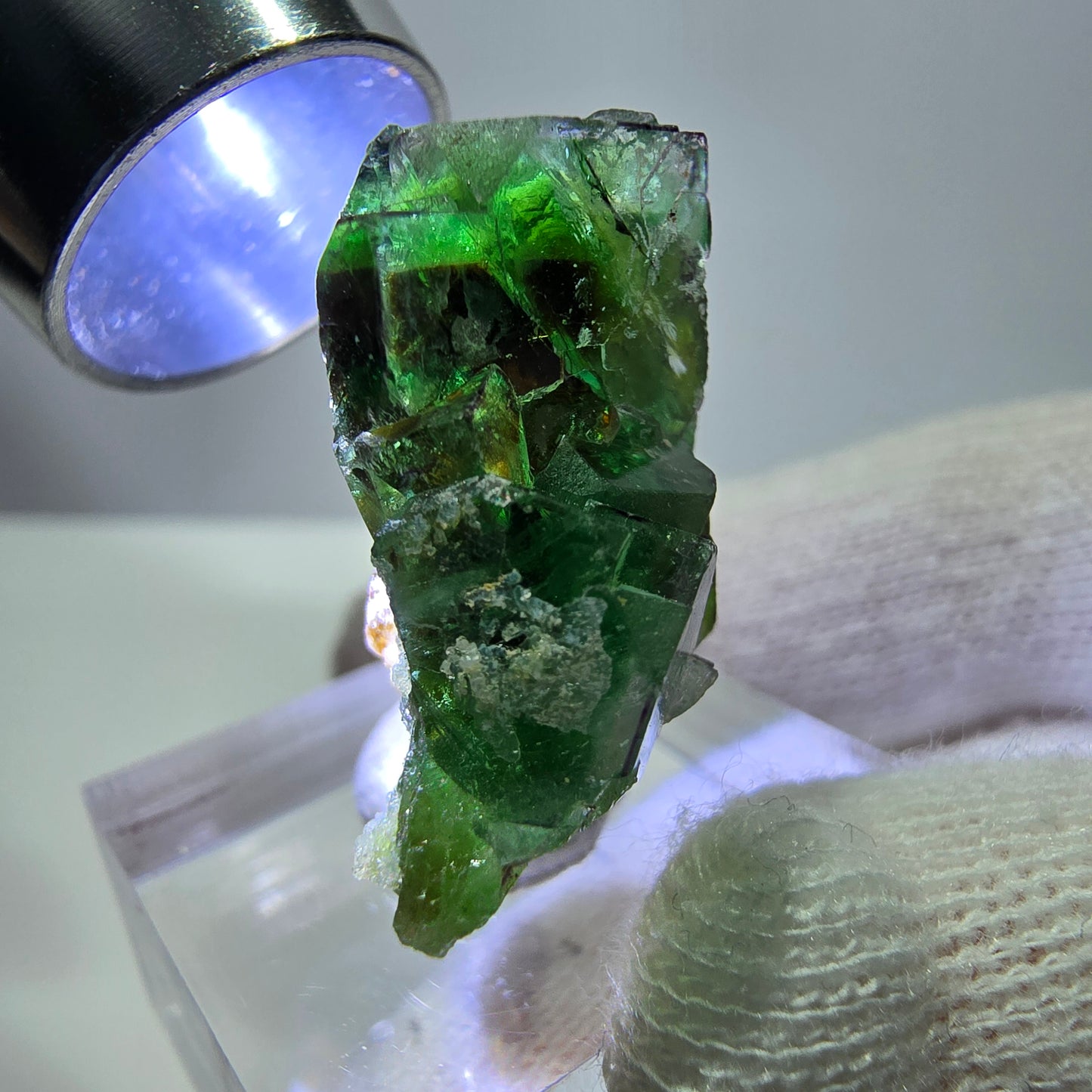 Cube de fluorite fantôme zonal, tourmaline hyalite muscovite Schörl, Erongo, Namibie 24 x 22 x 11 mm