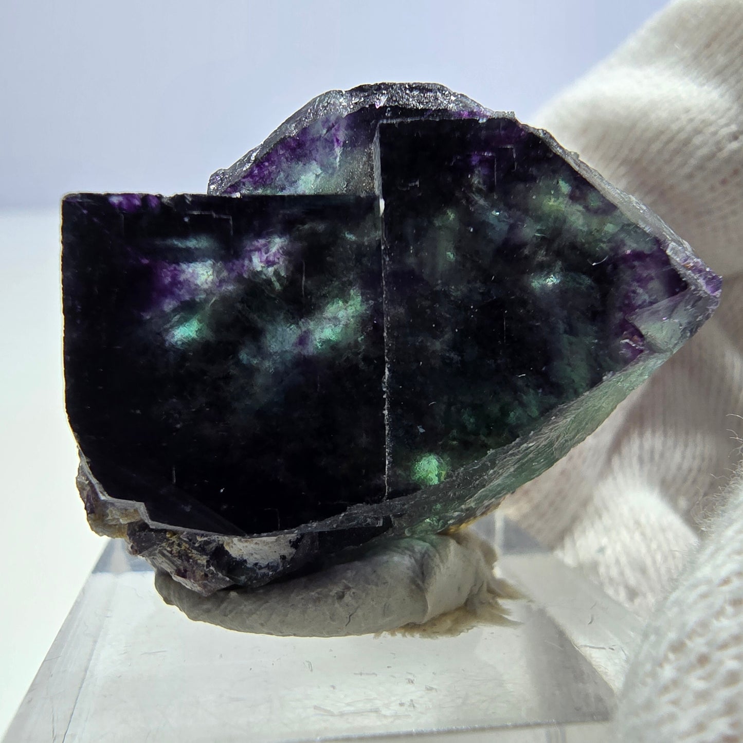 Seltene Phantom Fluorit Würfel Stufe zonal grün lila Okorusu, Namibia 33*27*21mm