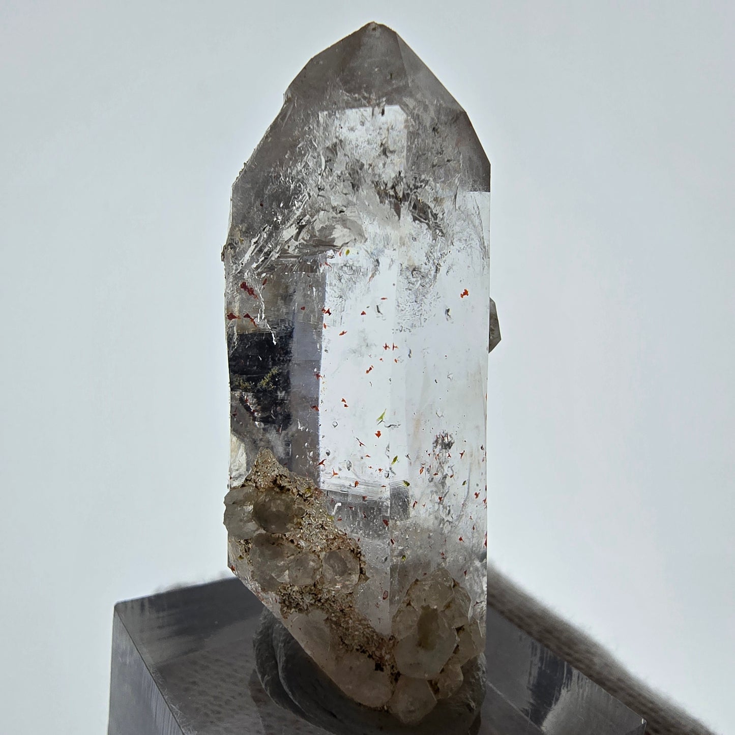 Harlequin Phantom Smoky Quartz with Analcim, UV Calcite Valentine Pocket, Namibia 46*20*18mm