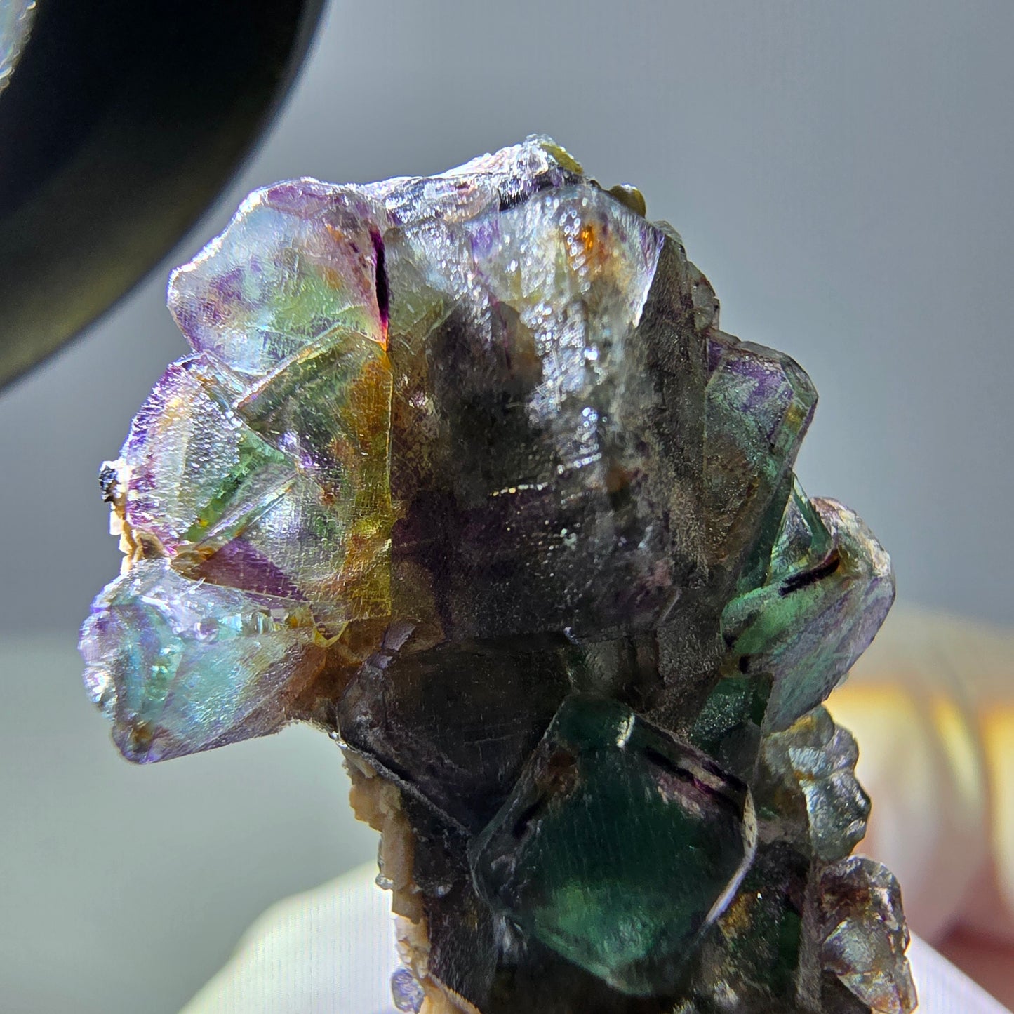 Cube de fluorite fantôme zonal, béryl, spécimen de muscovite, Erongo, Namibie, 33 x 19 x 11 mm