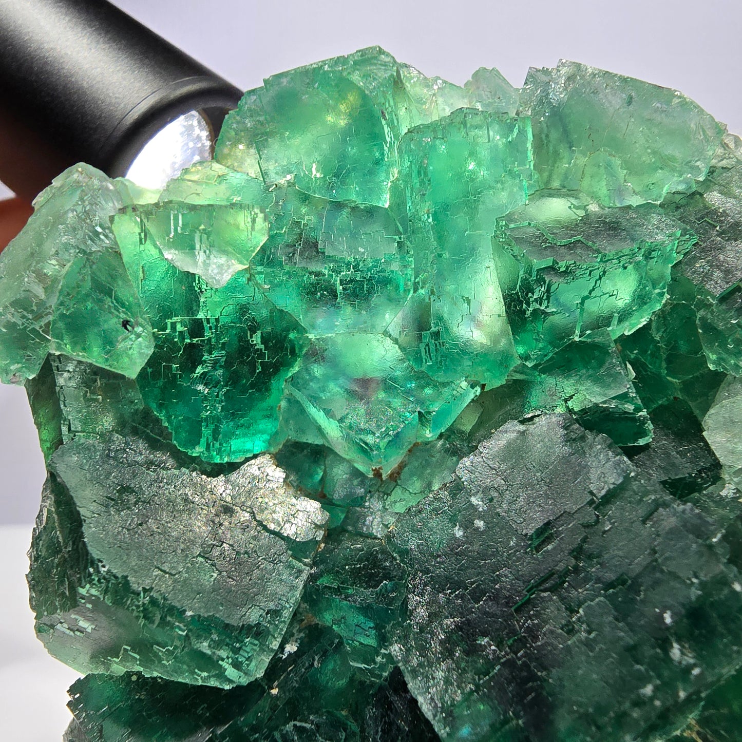 Grand cube de fluorite fantôme étagé vert violet Okorusu Namibie 100 x 75 x 29 mm