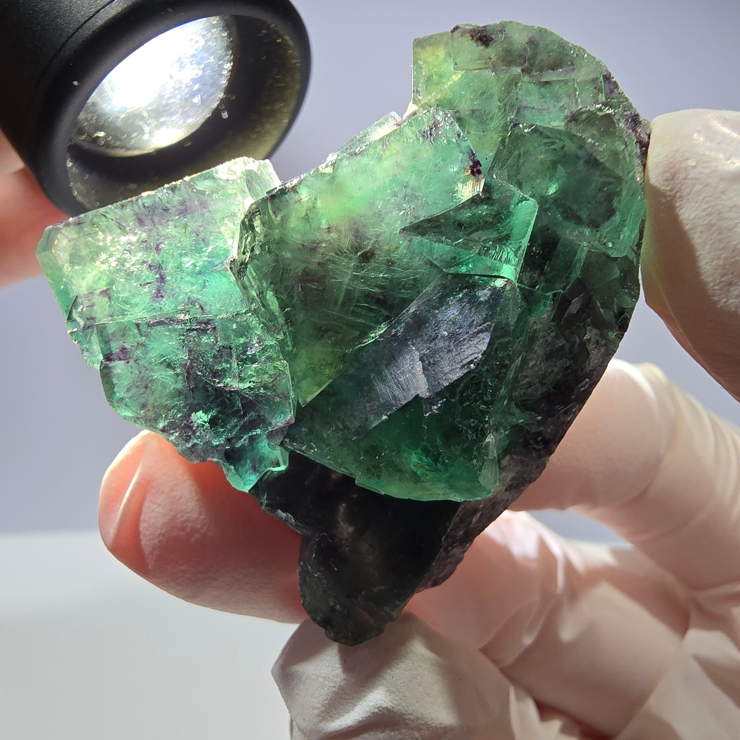 Spécimen de cube de fluorite fantôme parqueté vert violet Okorusu, Namibie 41*35*18mm