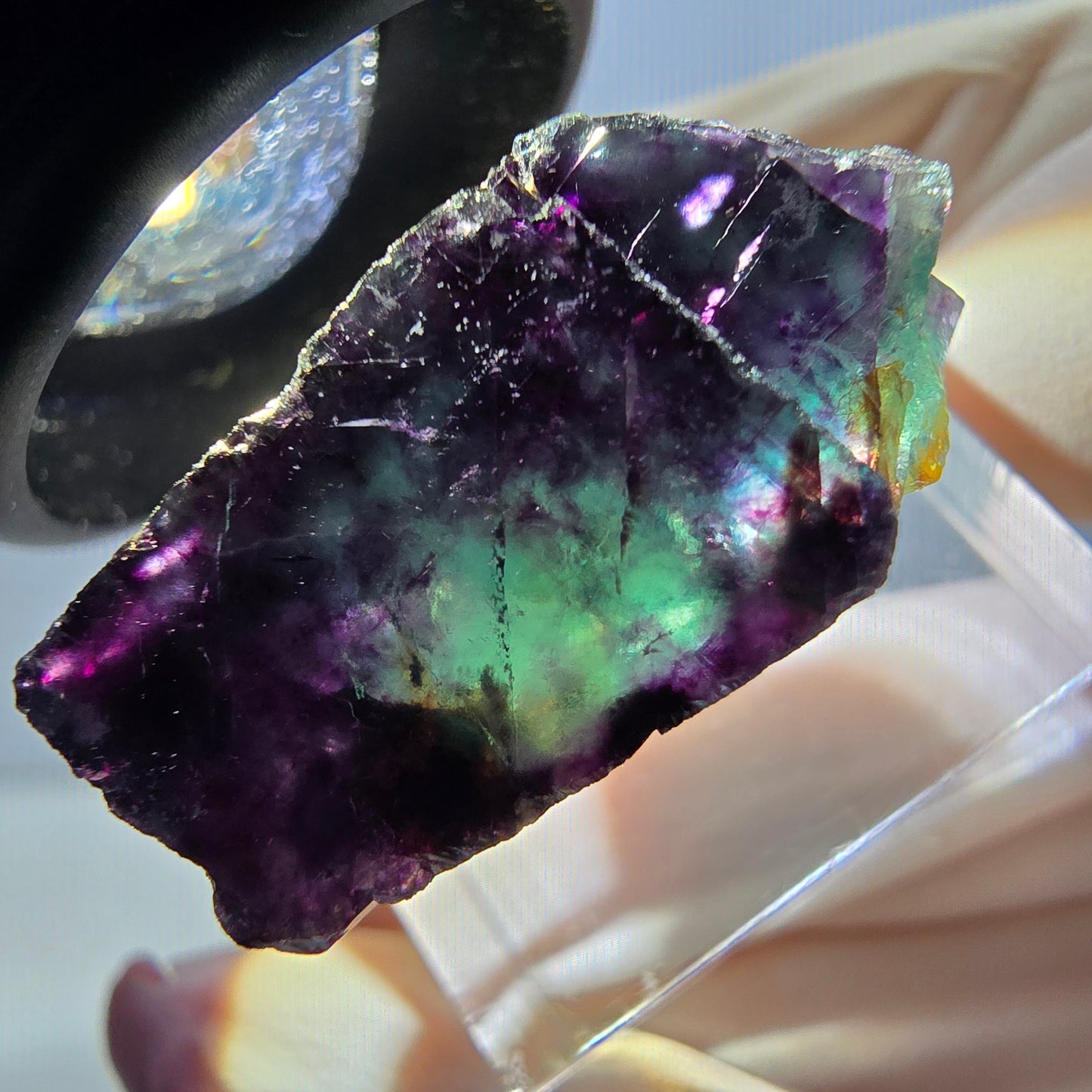 Spécimen de cube de fluorite fantôme, parqueté vert violet Okorusu, Namibie 26*22*13 mm
