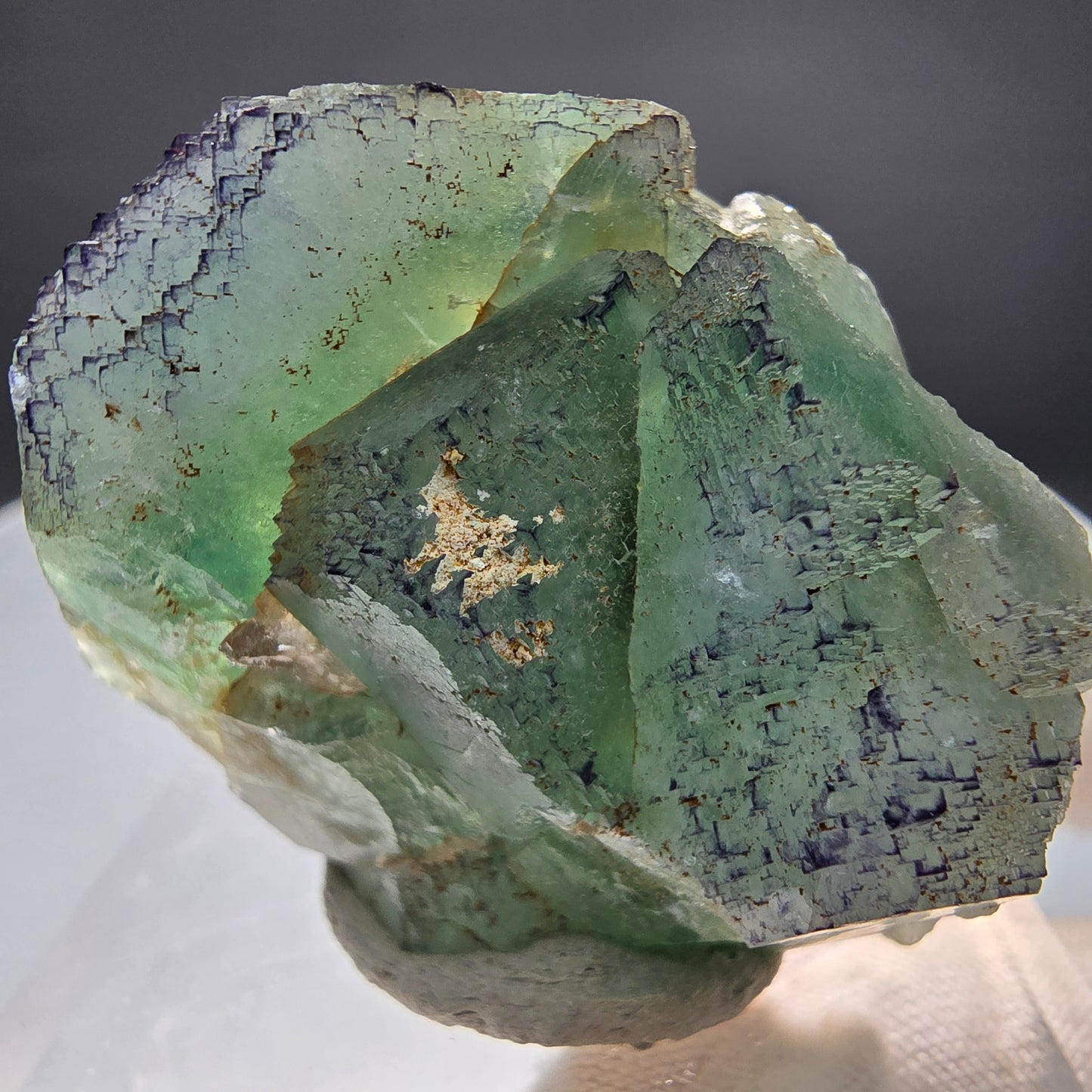 Phantom Fluorit Würfel Stufe grün lila parkettiert Okorusu, Namibia 50*37*25mm