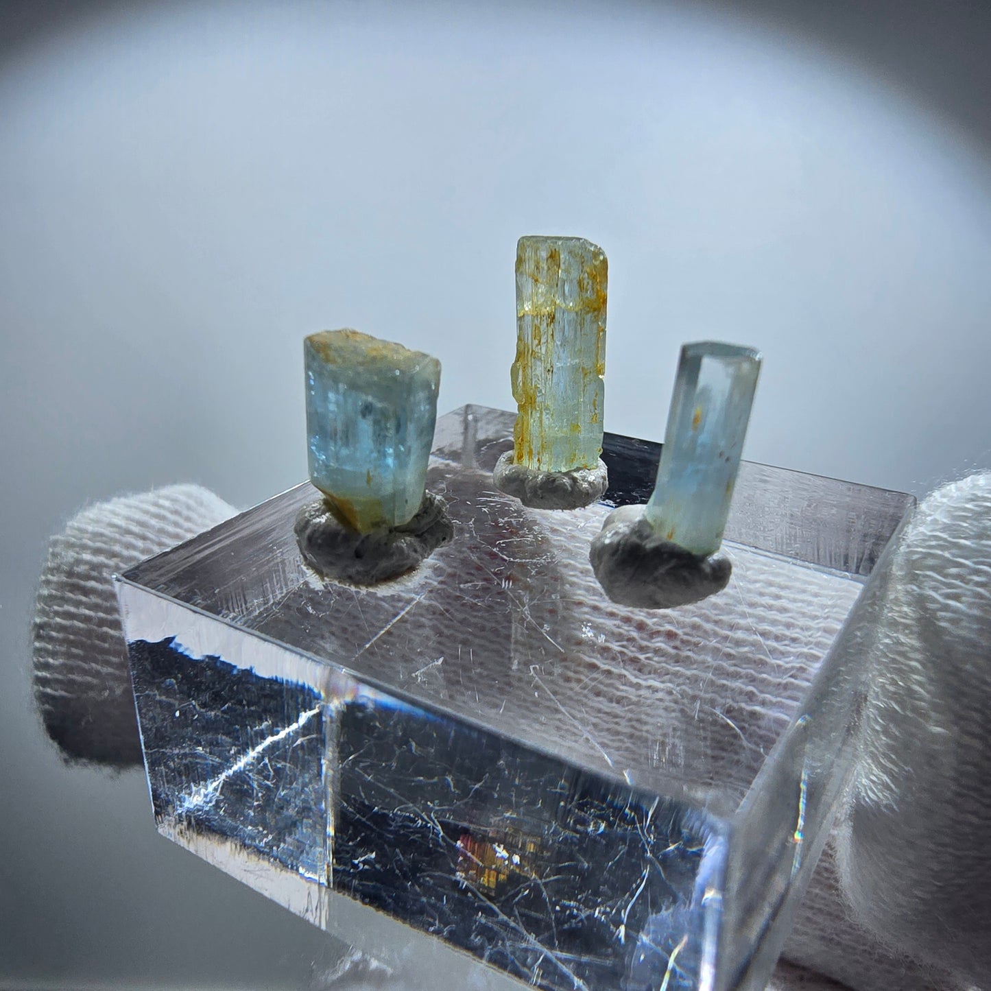 3x Aquamarin Kristalle, blau - 3er Set Erongo, Namibia 8 - 12mm