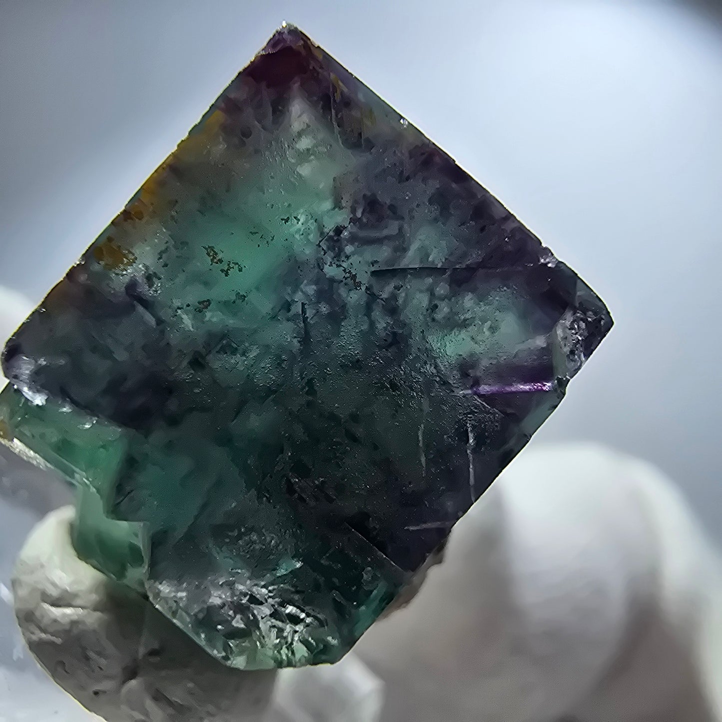 Rare spécimen de cube de fluorite fantôme zonal vert violet Okorusu, Namibie 24*16*16mm